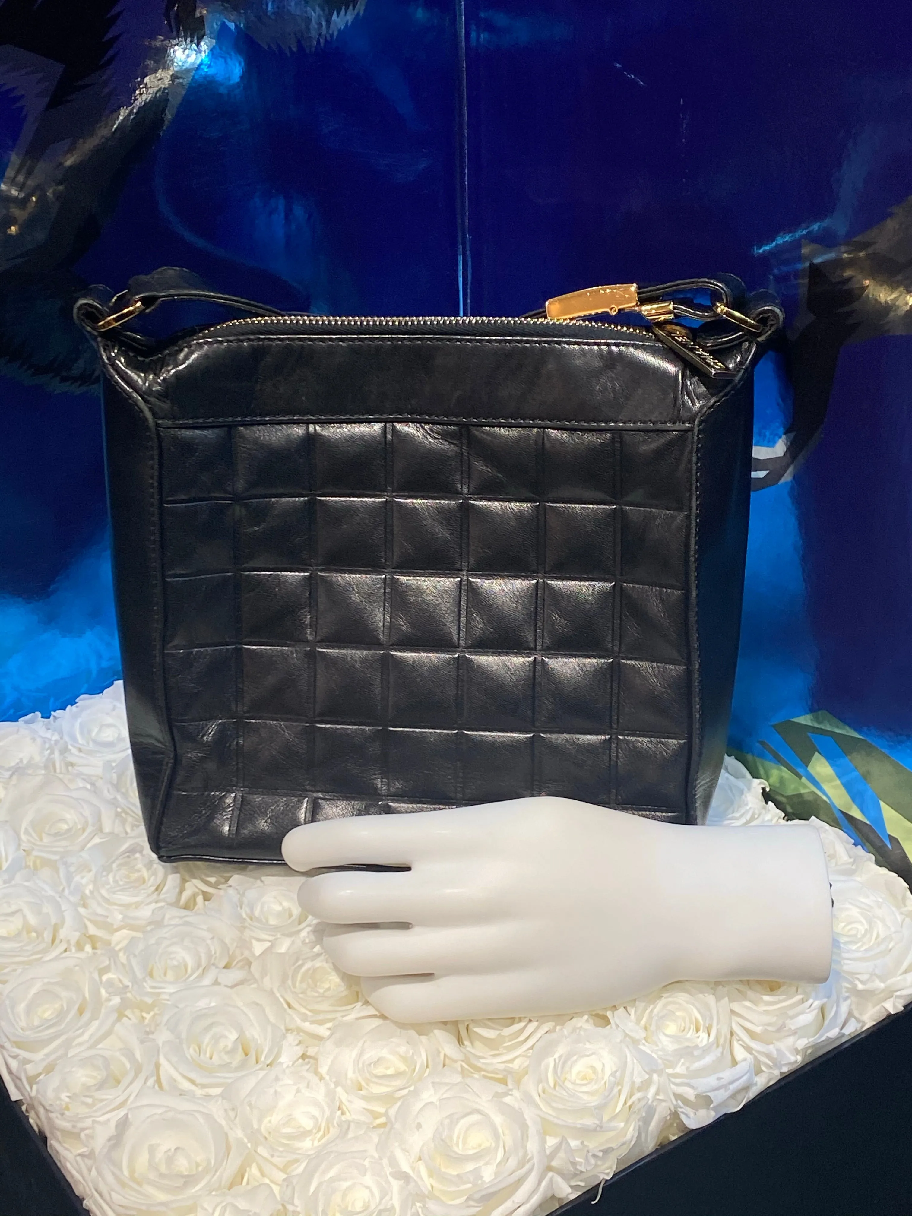 Chanel Black Leather "Chocolate Bar"  Bag with CC