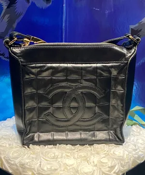 Chanel Black Leather "Chocolate Bar"  Bag with CC
