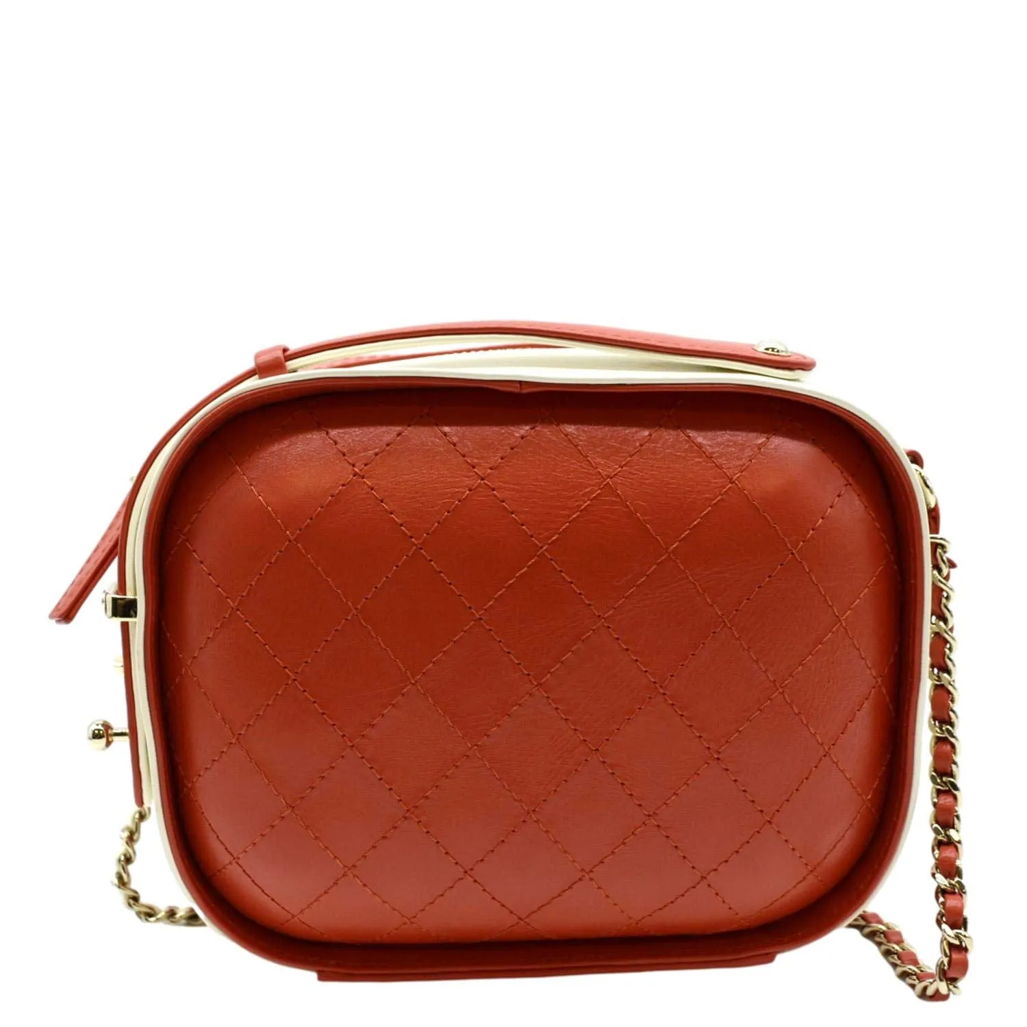 CHANEL Crumpled Calfskin Leather Vanity Case Crossbody Bag Red