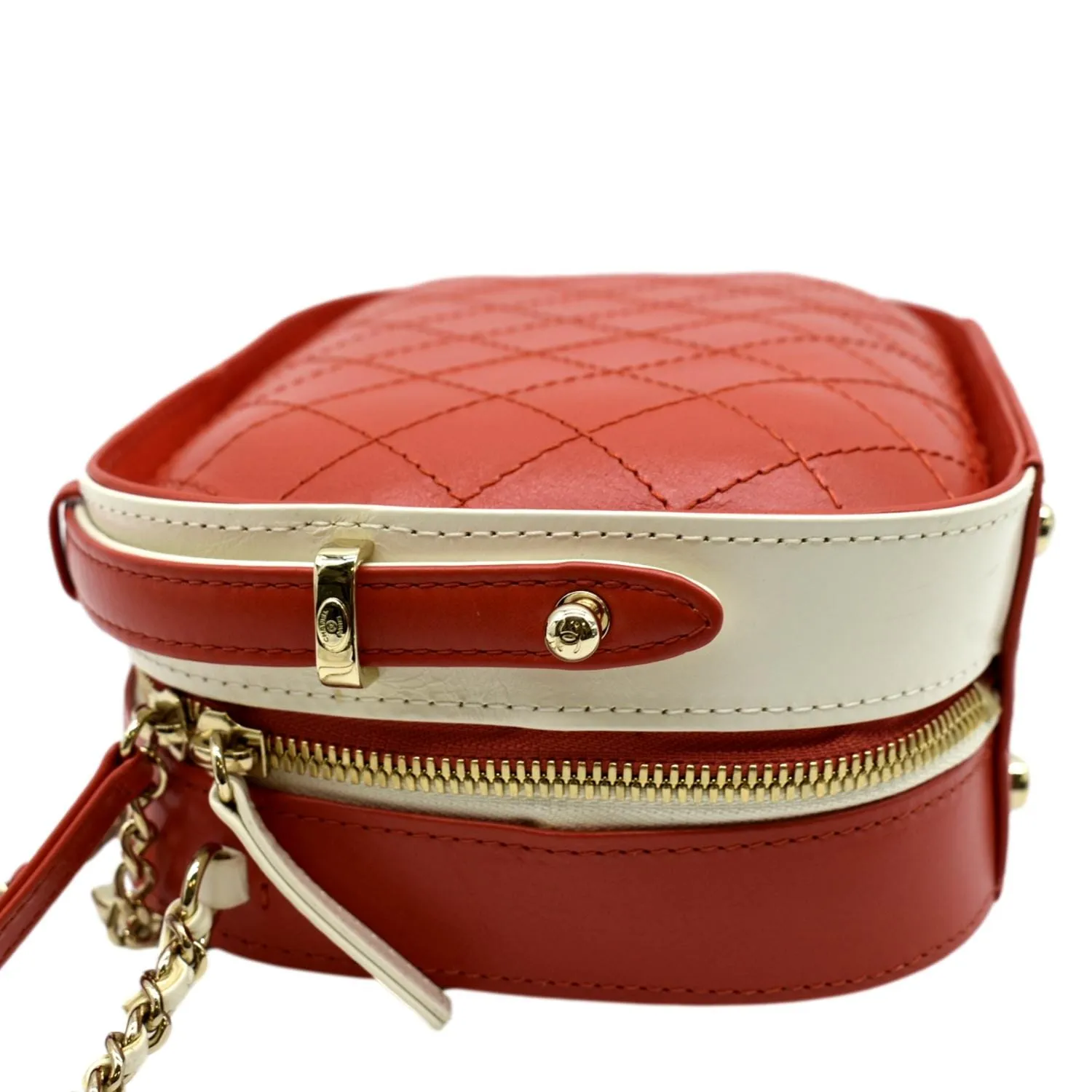 CHANEL Crumpled Calfskin Leather Vanity Case Crossbody Bag Red