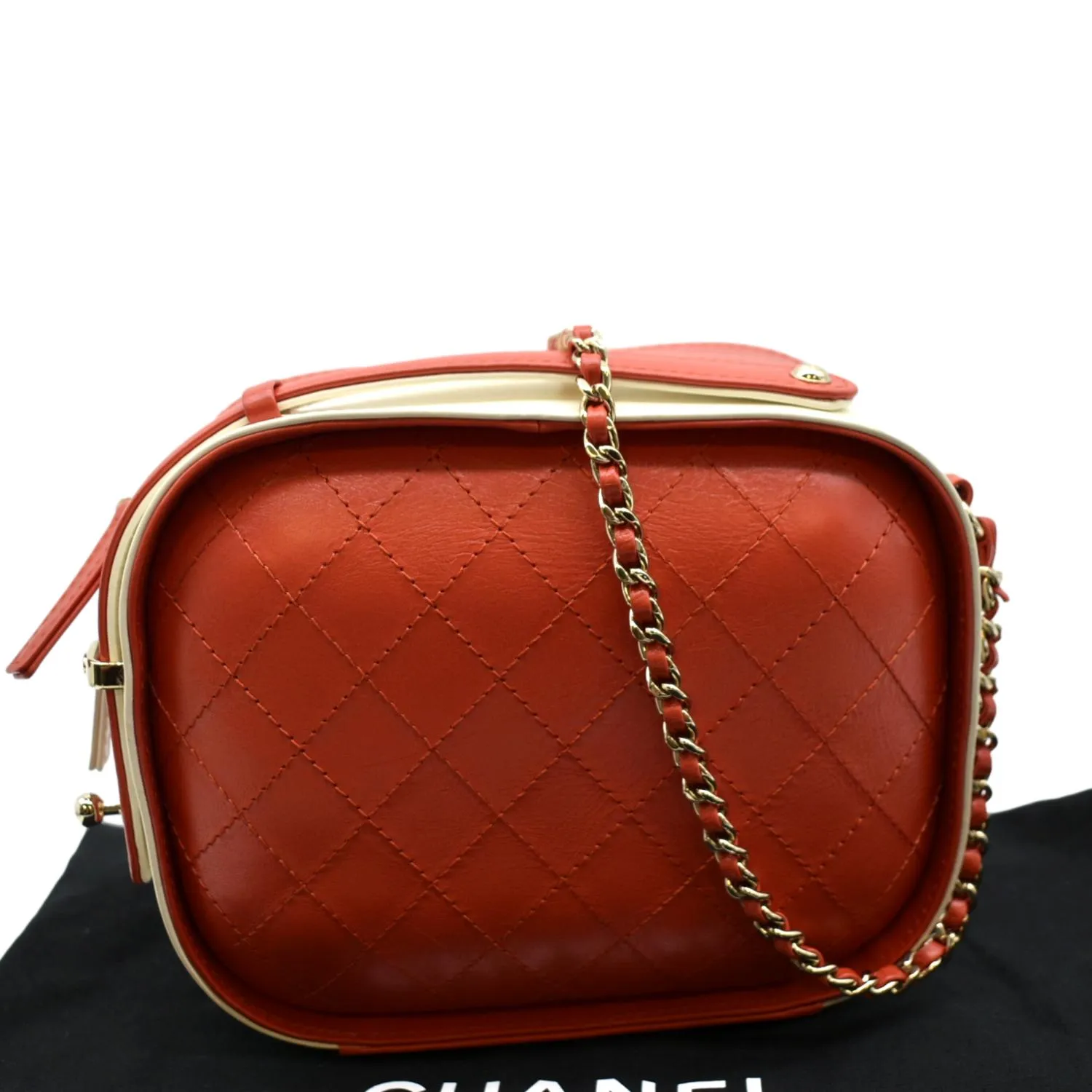 CHANEL Crumpled Calfskin Leather Vanity Case Crossbody Bag Red