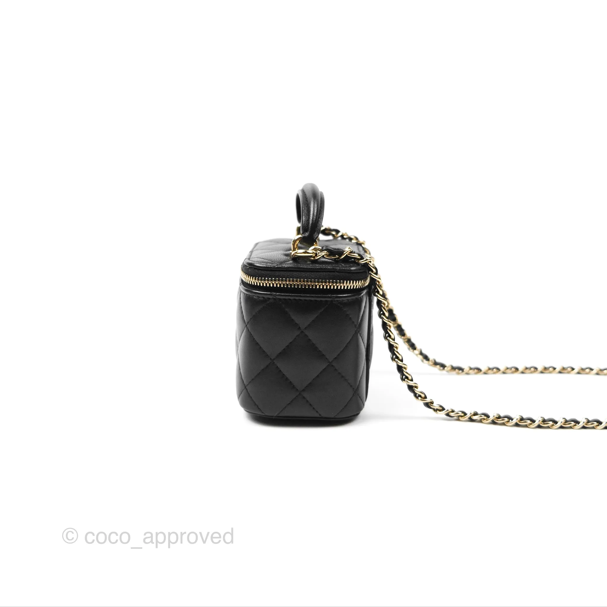 Chanel Mini Top Handle Vanity With Chain Black Lambskin Gold Hardware