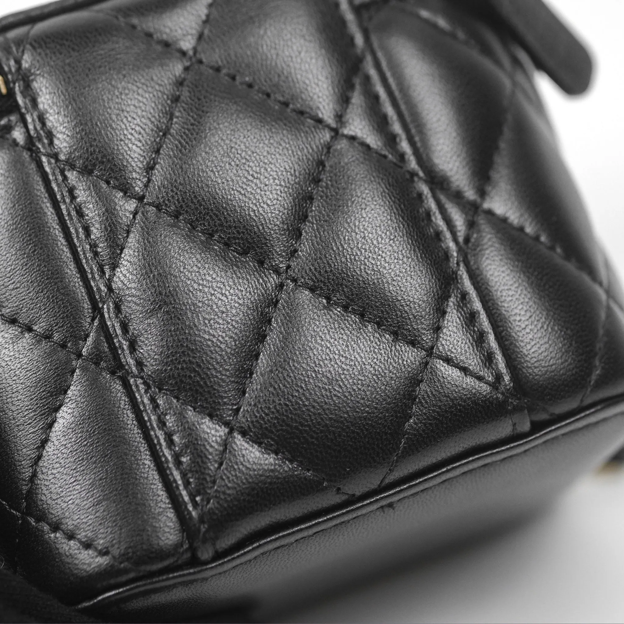Chanel Mini Top Handle Vanity With Chain Black Lambskin Gold Hardware