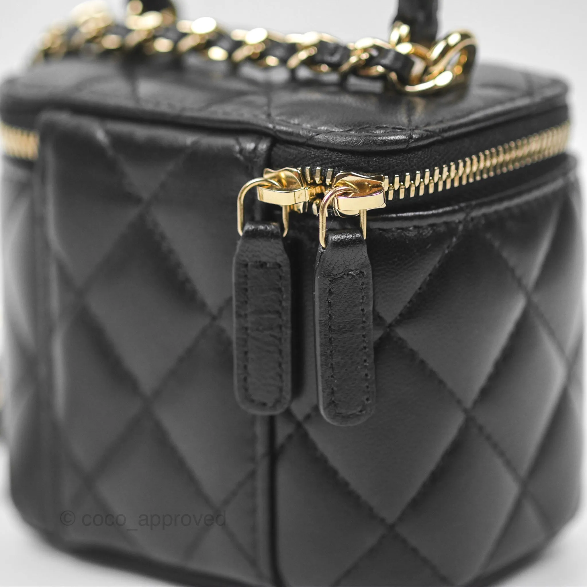 Chanel Mini Top Handle Vanity With Chain Black Lambskin Gold Hardware