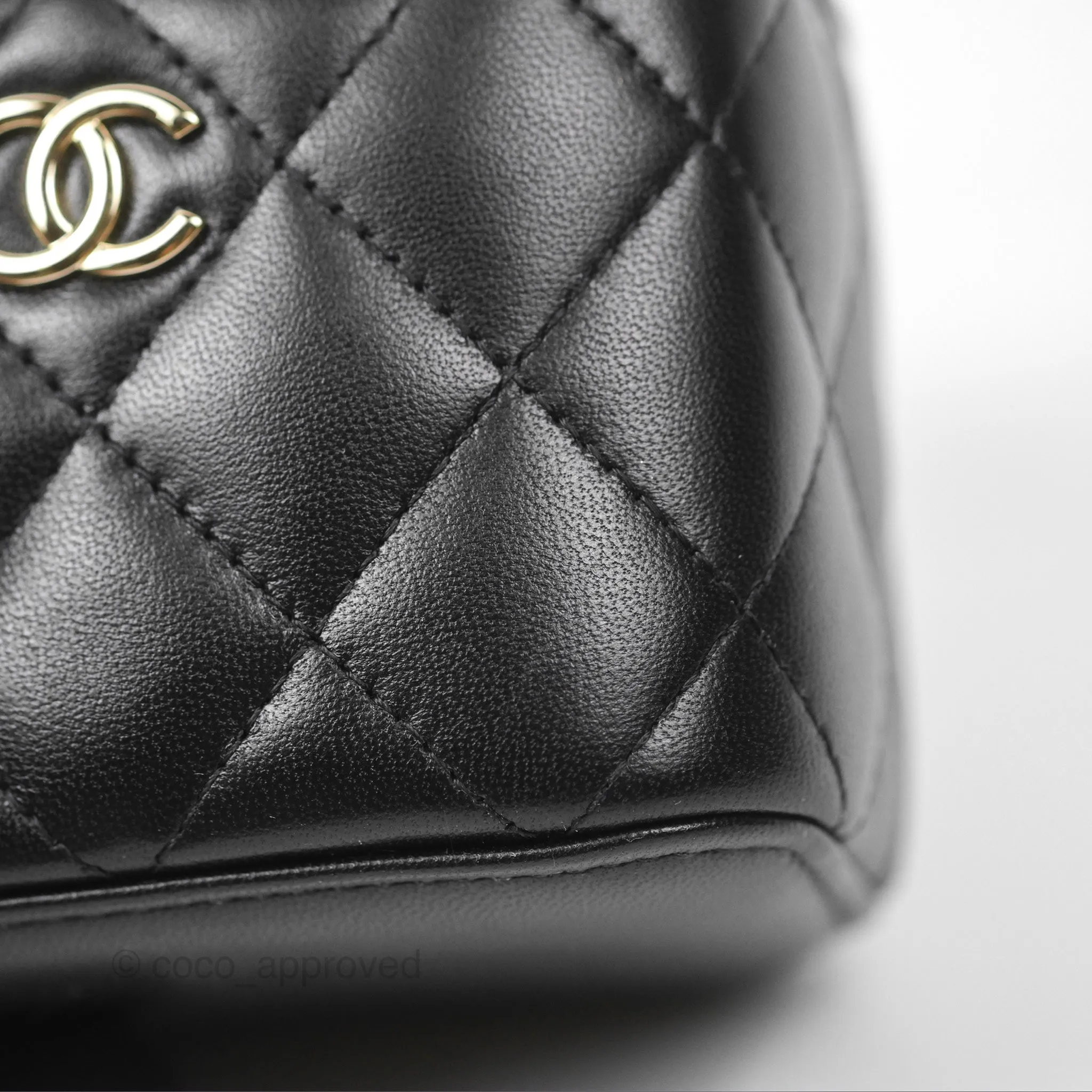 Chanel Mini Top Handle Vanity With Chain Black Lambskin Gold Hardware