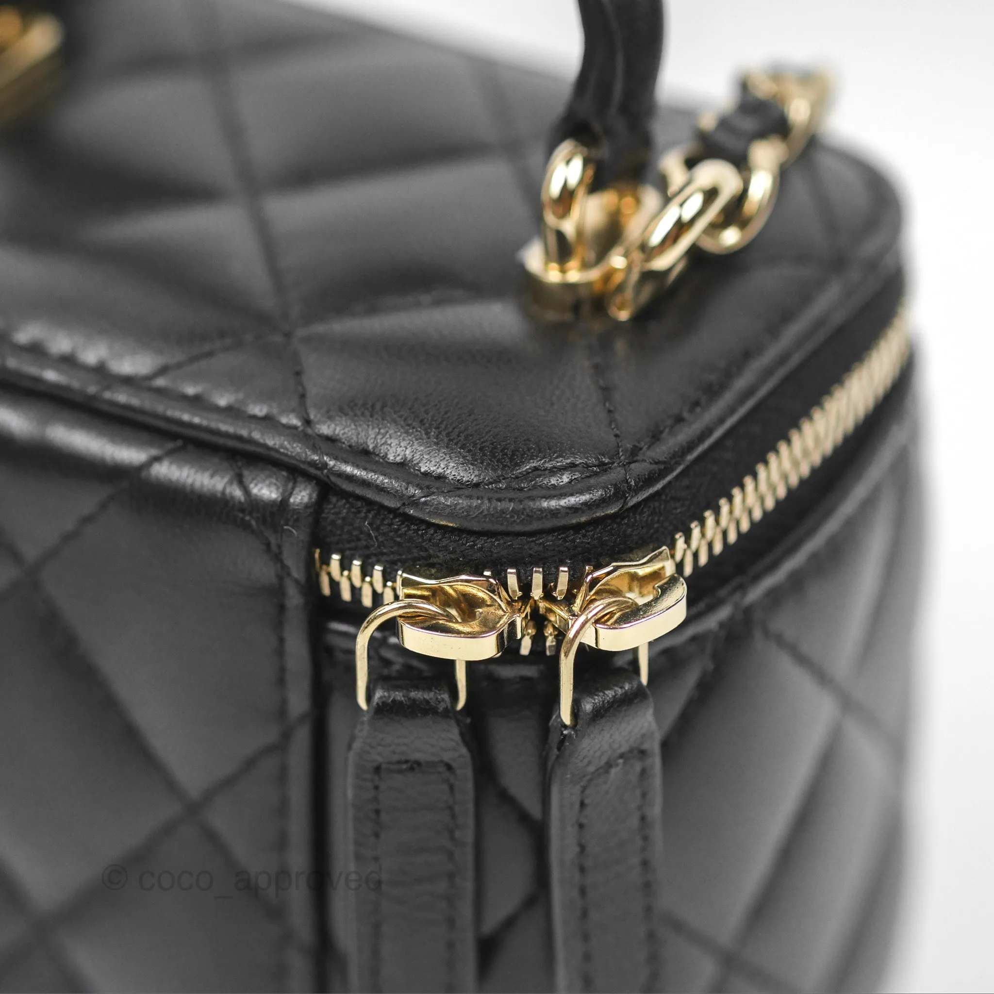 Chanel Mini Top Handle Vanity With Chain Black Lambskin Gold Hardware