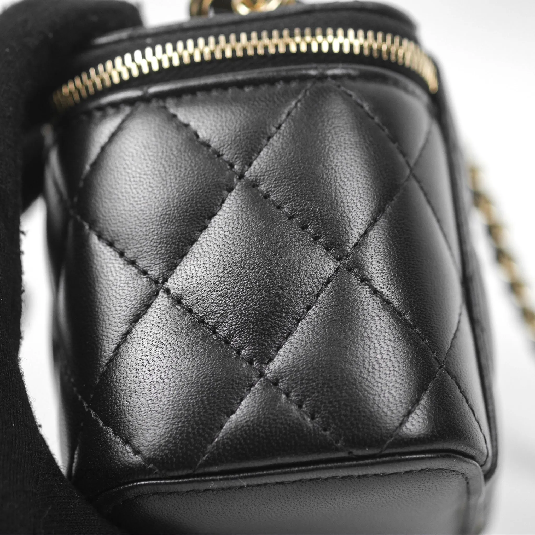 Chanel Mini Top Handle Vanity With Chain Black Lambskin Gold Hardware