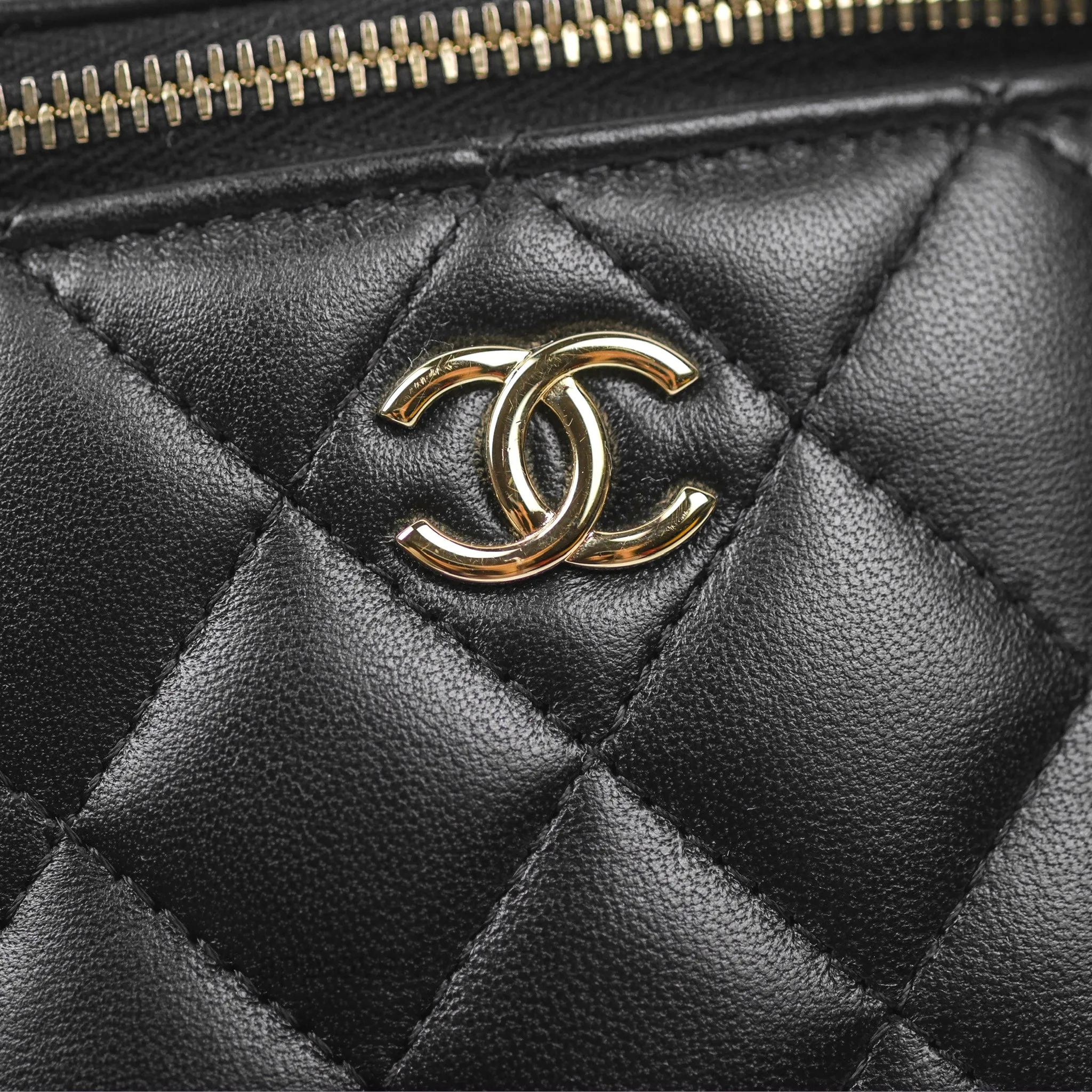 Chanel Mini Top Handle Vanity With Chain Black Lambskin Gold Hardware
