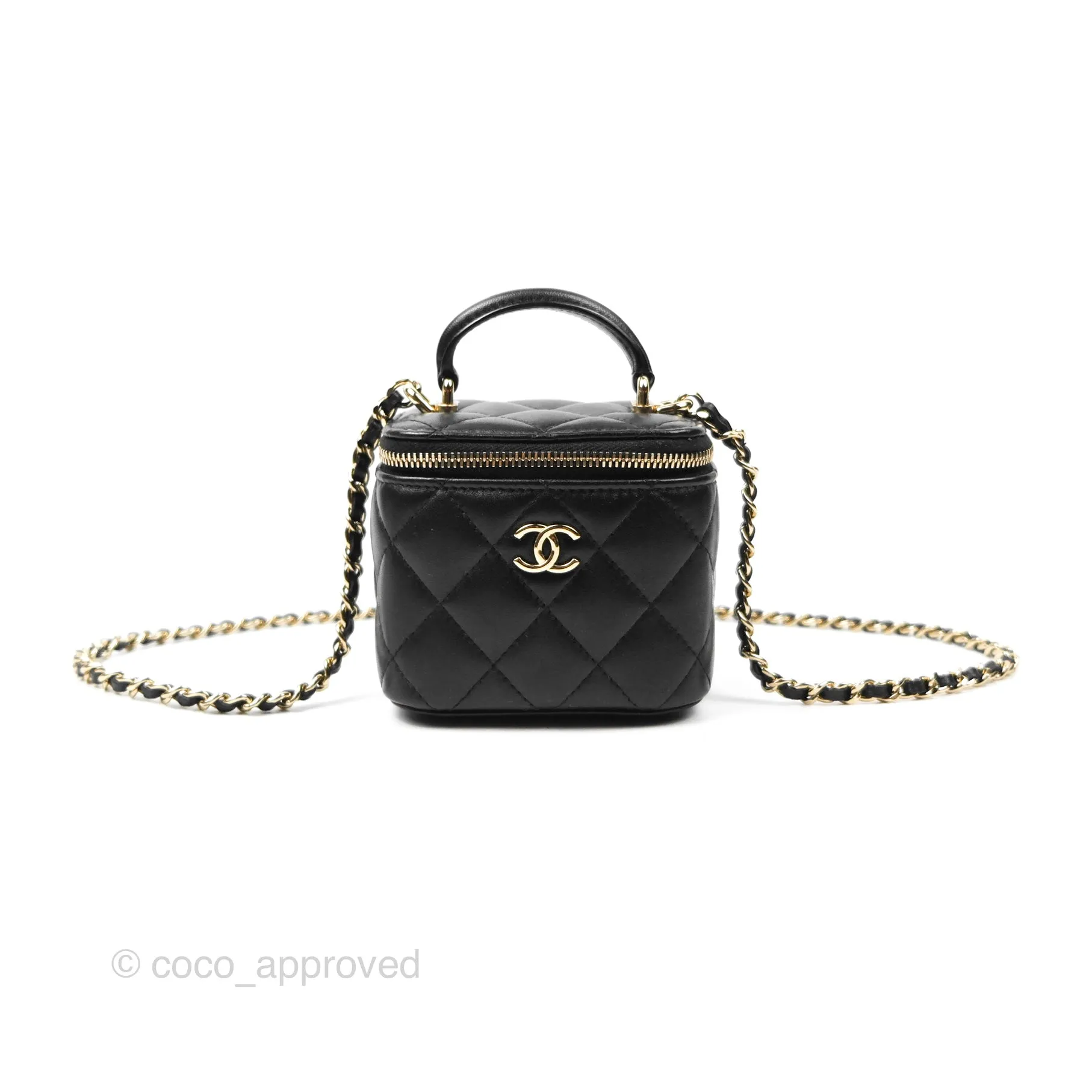 Chanel Mini Top Handle Vanity With Chain Black Lambskin Gold Hardware