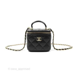 Chanel Mini Top Handle Vanity With Chain Black Lambskin Gold Hardware