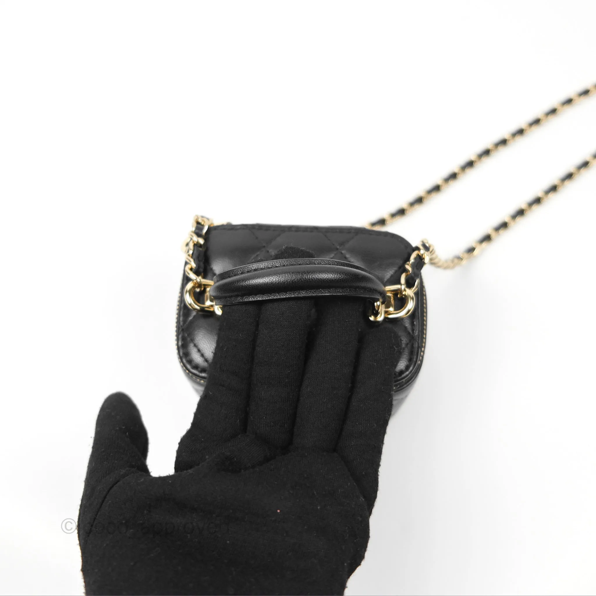 Chanel Mini Top Handle Vanity With Chain Black Lambskin Gold Hardware