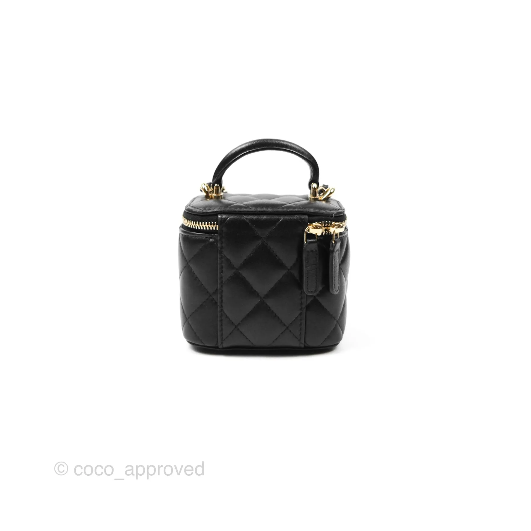 Chanel Mini Top Handle Vanity With Chain Black Lambskin Gold Hardware