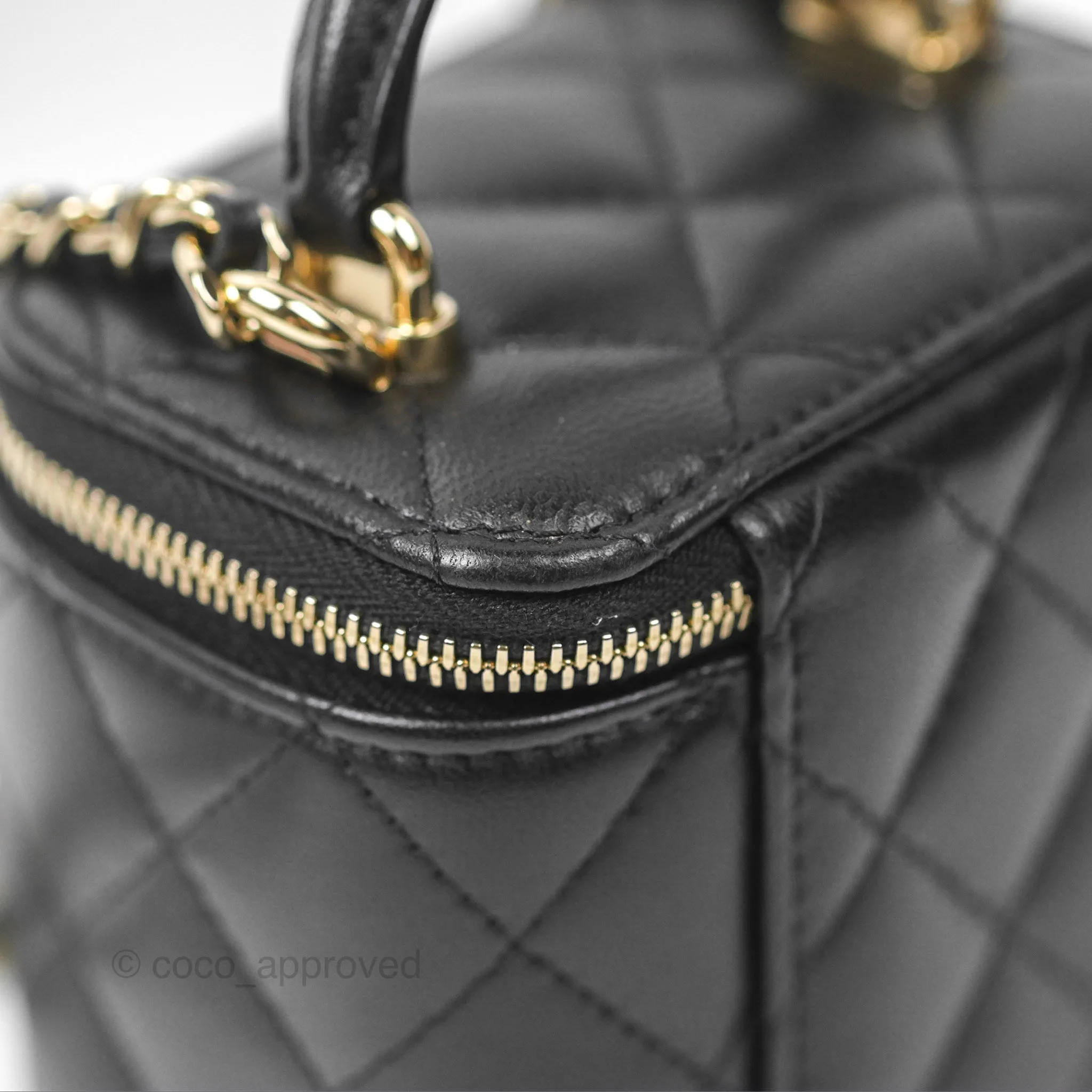 Chanel Mini Top Handle Vanity With Chain Black Lambskin Gold Hardware
