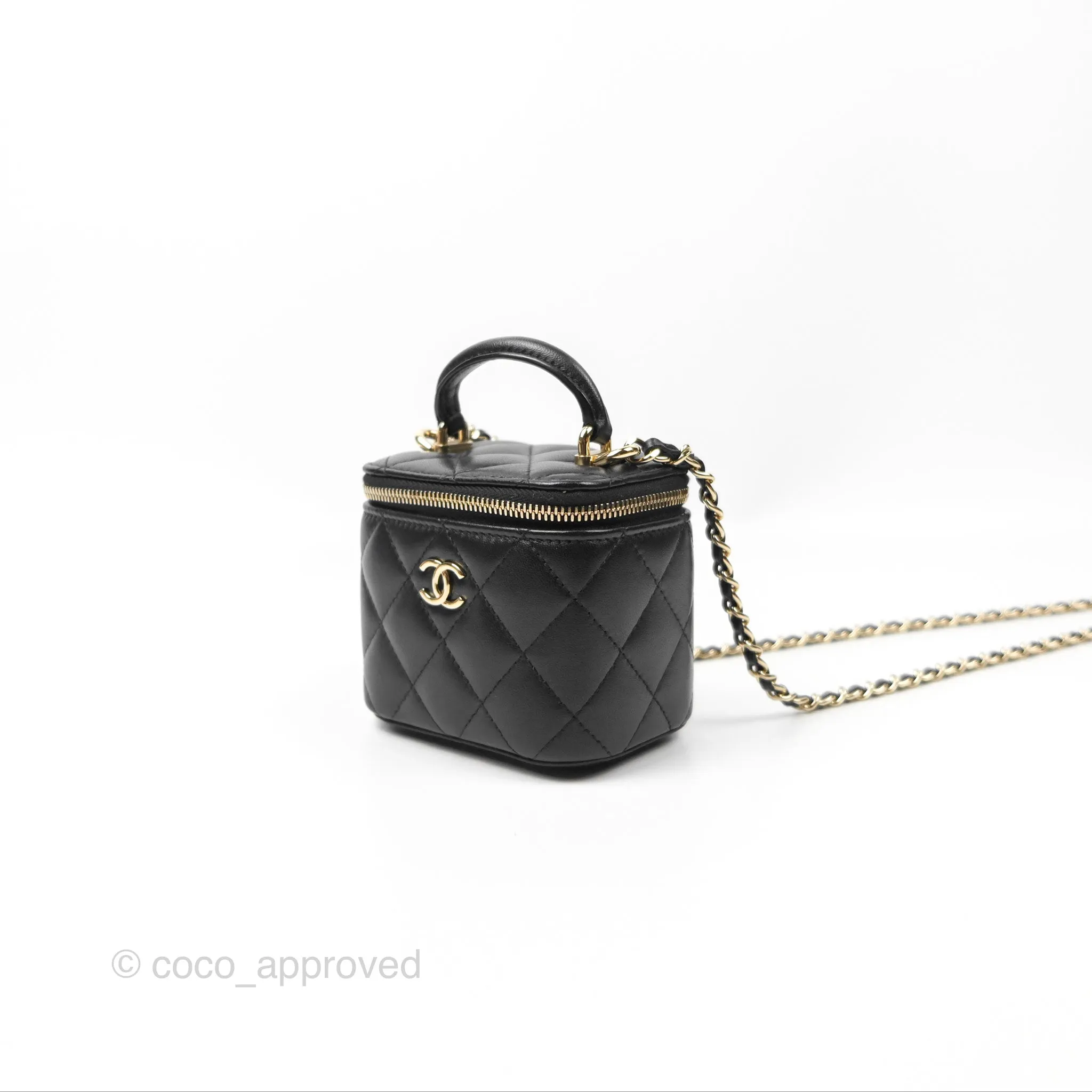 Chanel Mini Top Handle Vanity With Chain Black Lambskin Gold Hardware