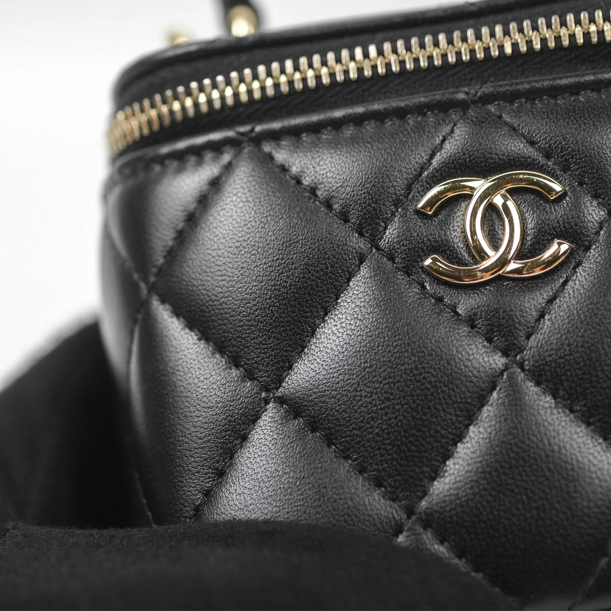 Chanel Mini Top Handle Vanity With Chain Black Lambskin Gold Hardware