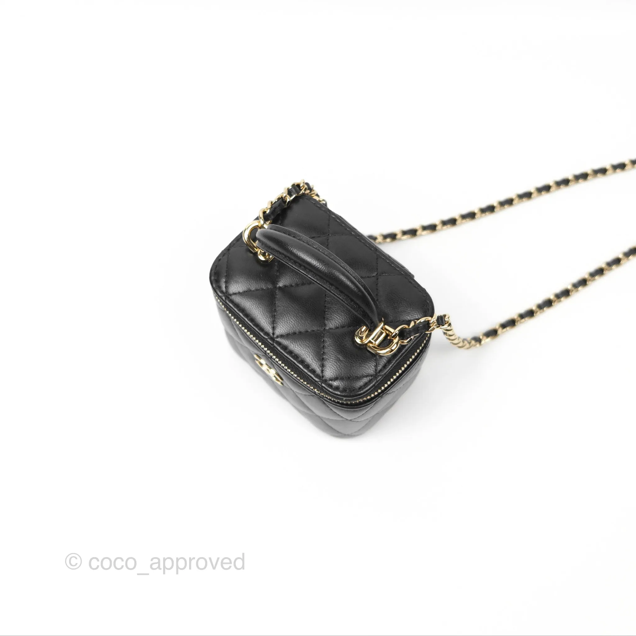 Chanel Mini Top Handle Vanity With Chain Black Lambskin Gold Hardware