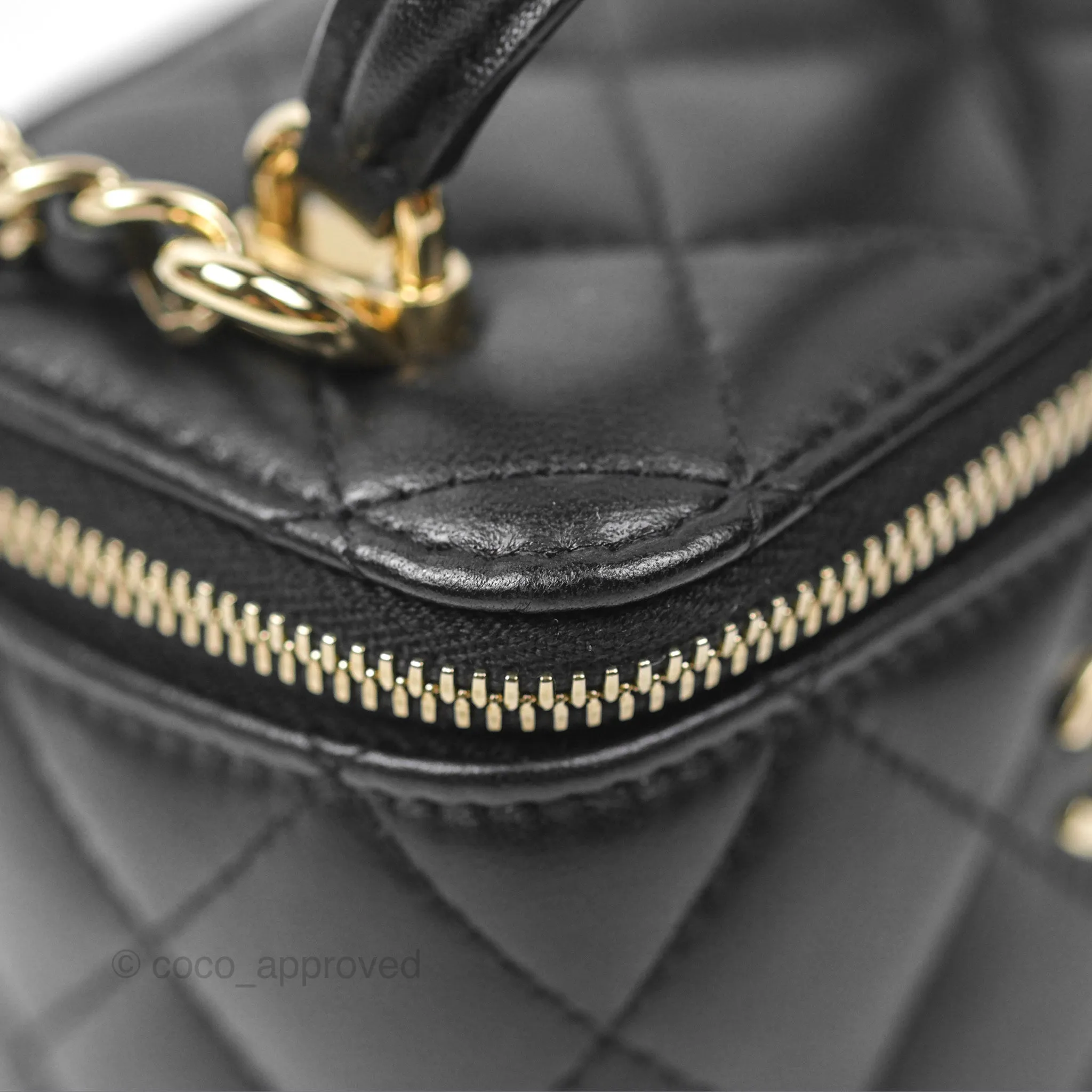 Chanel Mini Top Handle Vanity With Chain Black Lambskin Gold Hardware