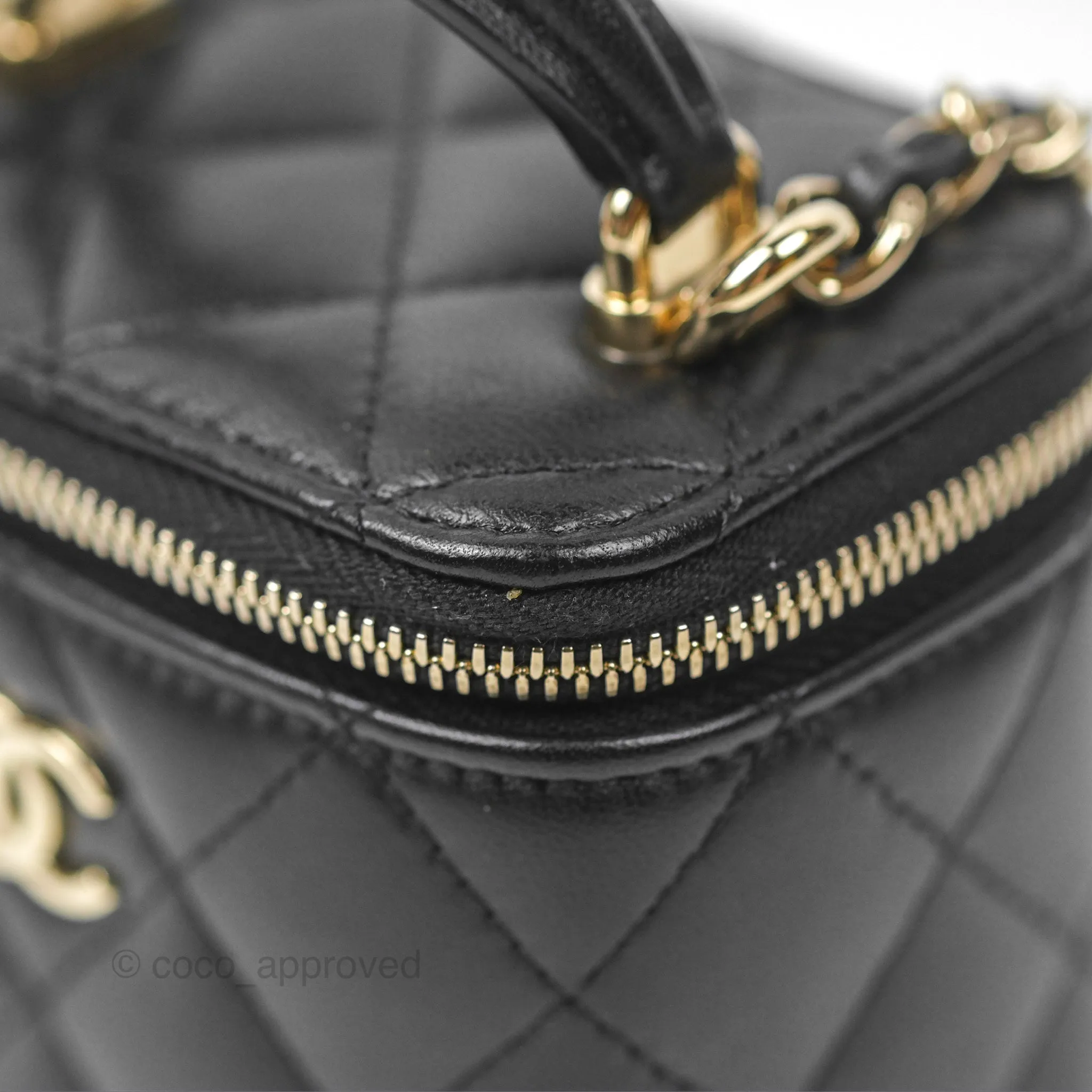 Chanel Mini Top Handle Vanity With Chain Black Lambskin Gold Hardware
