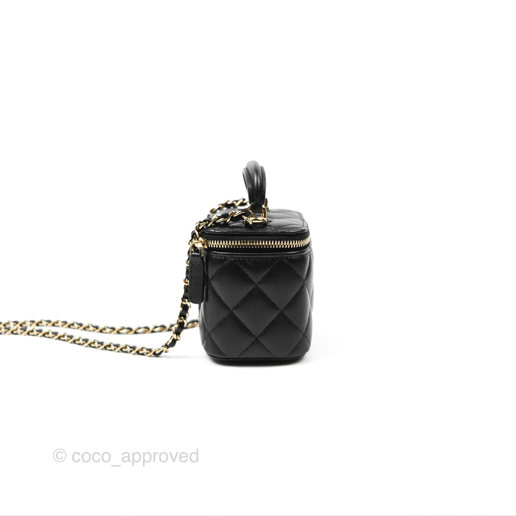 Chanel Mini Top Handle Vanity With Chain Black Lambskin Gold Hardware