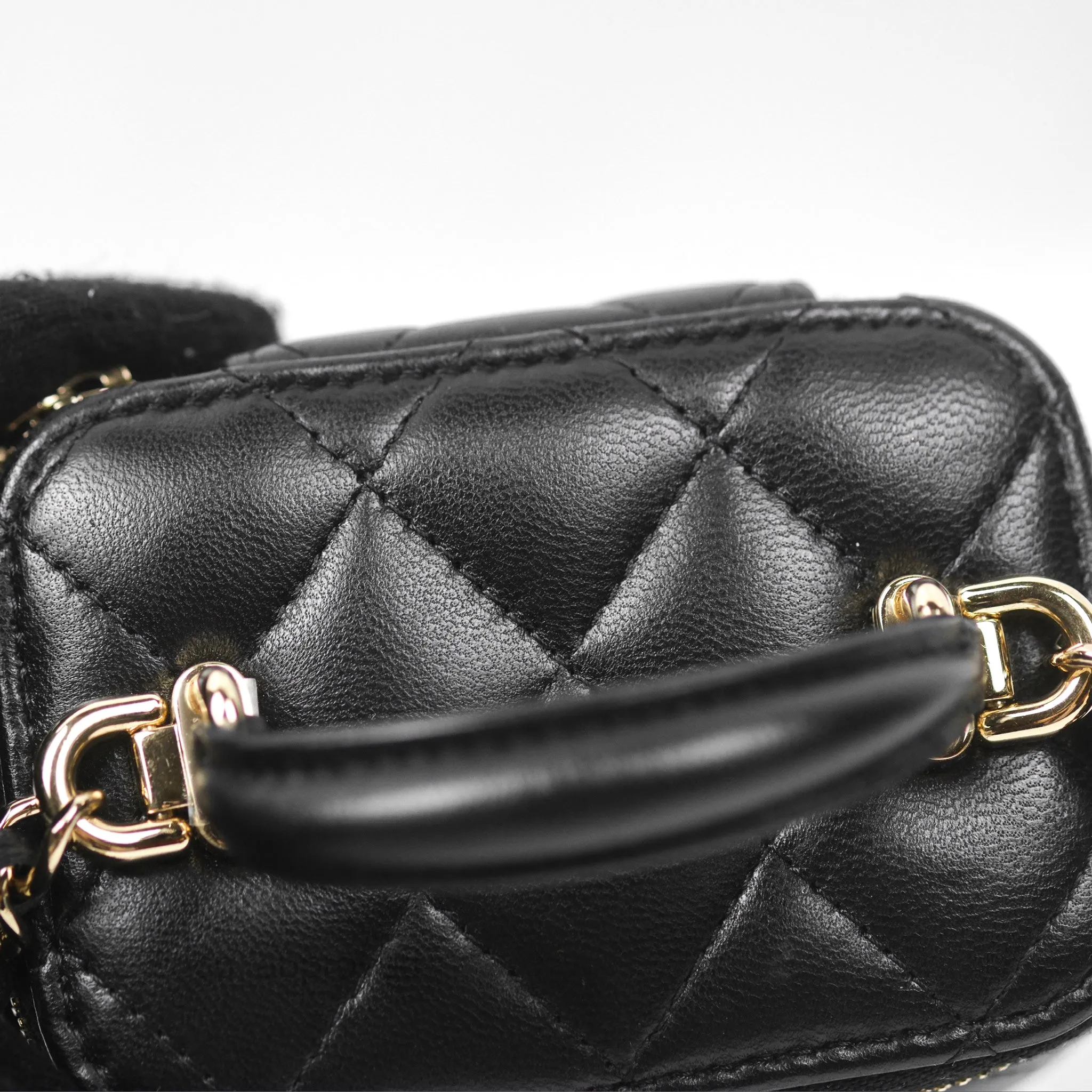 Chanel Mini Top Handle Vanity With Chain Black Lambskin Gold Hardware