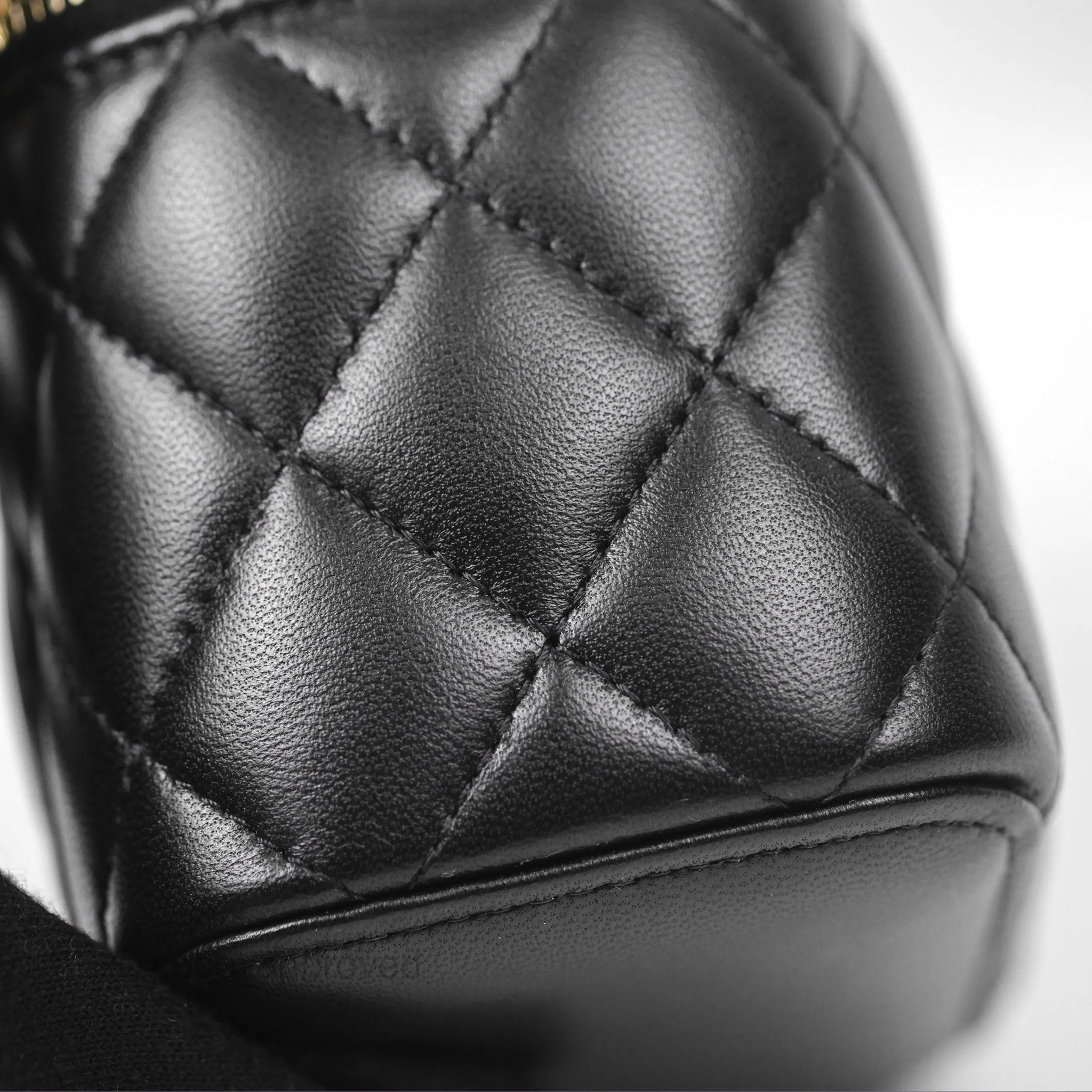 Chanel Mini Top Handle Vanity With Chain Black Lambskin Gold Hardware