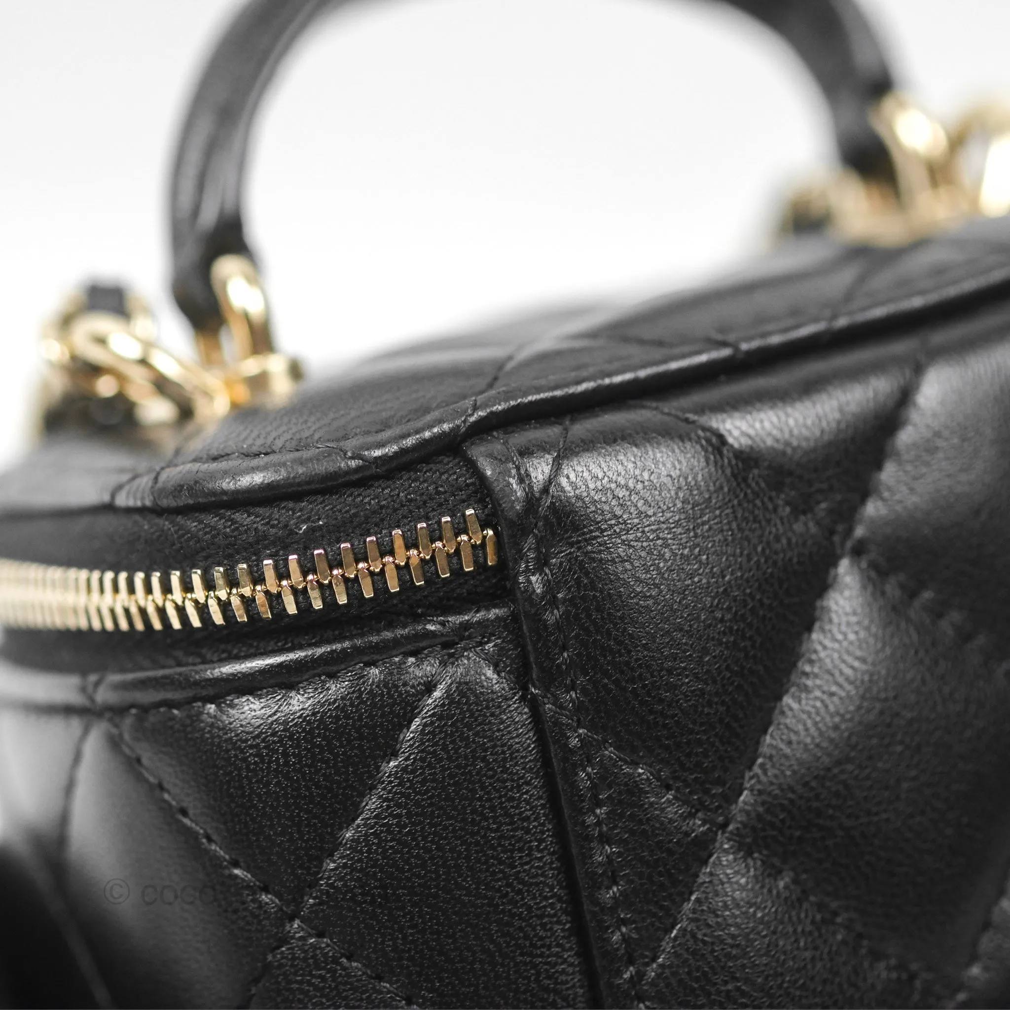 Chanel Mini Top Handle Vanity With Chain Black Lambskin Gold Hardware