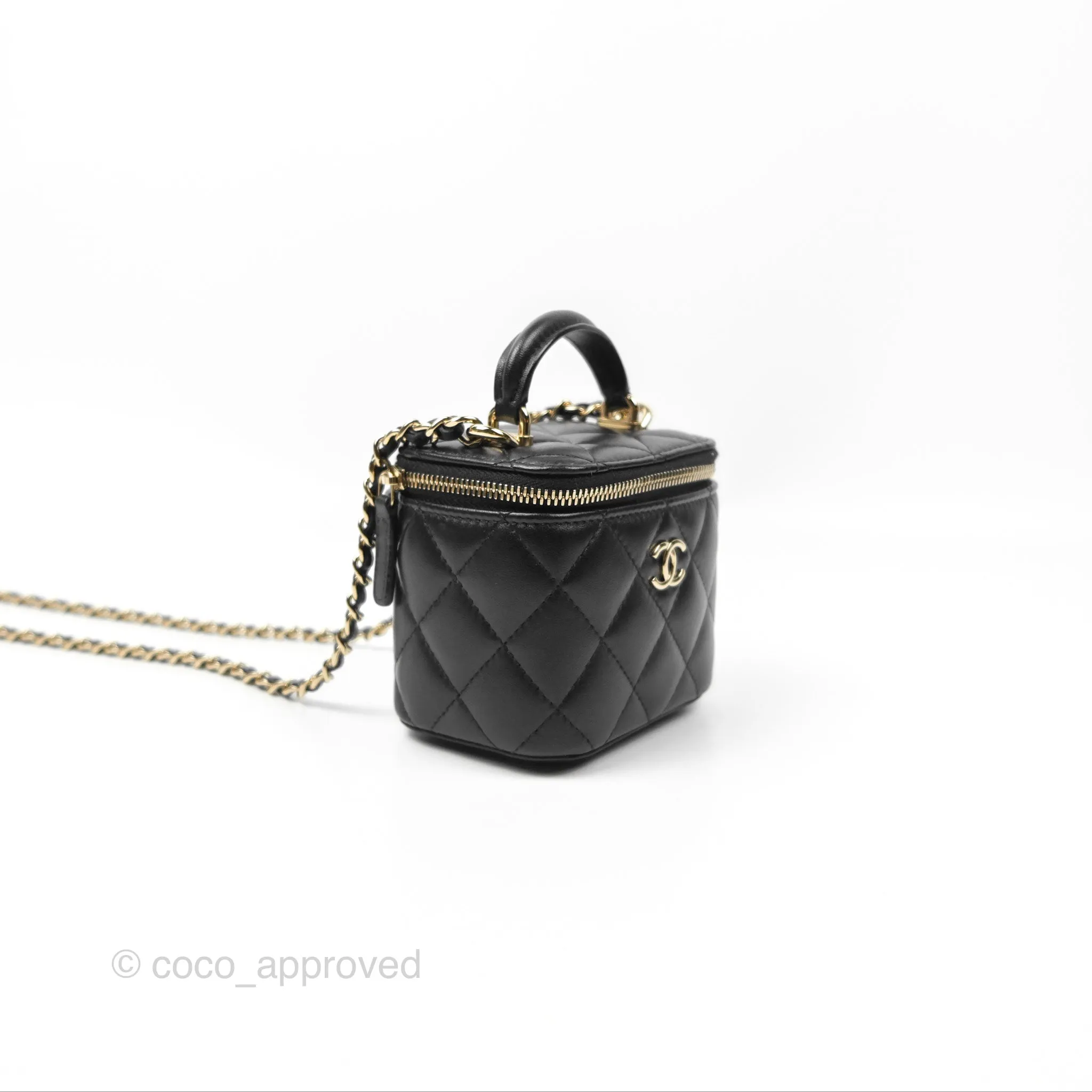 Chanel Mini Top Handle Vanity With Chain Black Lambskin Gold Hardware