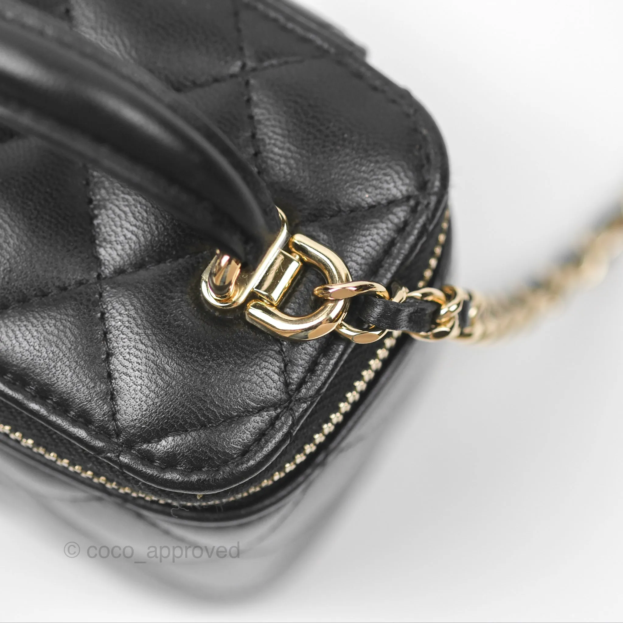 Chanel Mini Top Handle Vanity With Chain Black Lambskin Gold Hardware