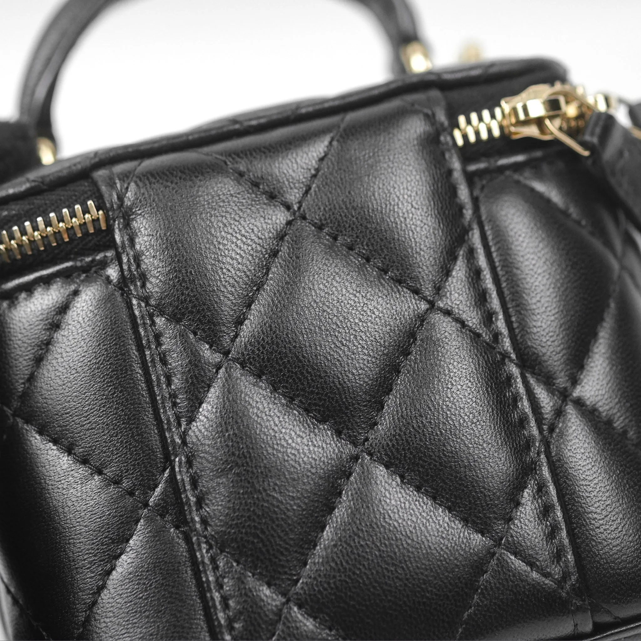 Chanel Mini Top Handle Vanity With Chain Black Lambskin Gold Hardware