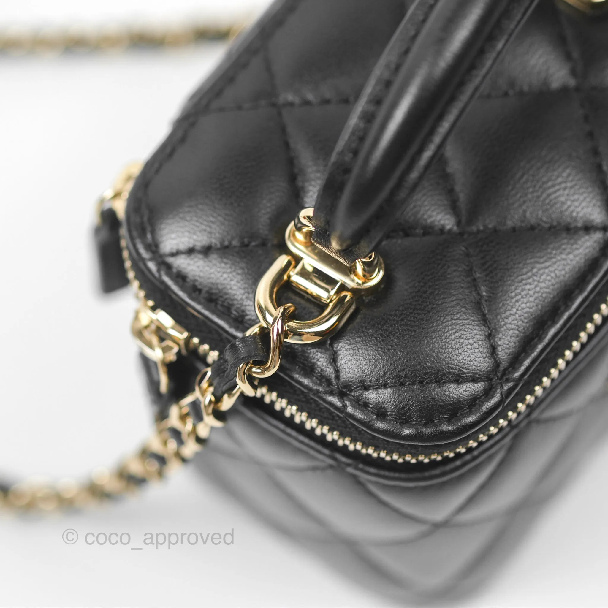 Chanel Mini Top Handle Vanity With Chain Black Lambskin Gold Hardware