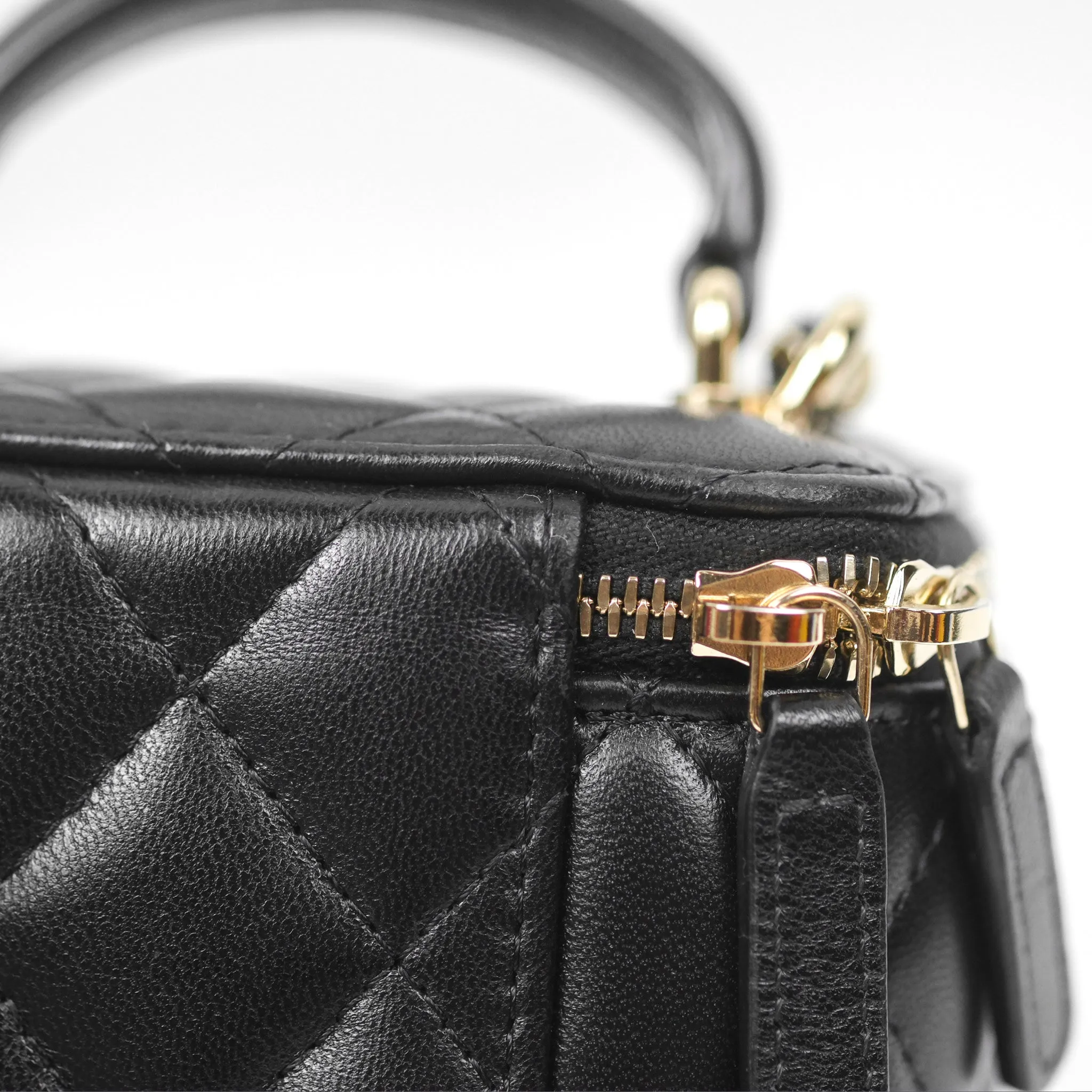 Chanel Mini Top Handle Vanity With Chain Black Lambskin Gold Hardware