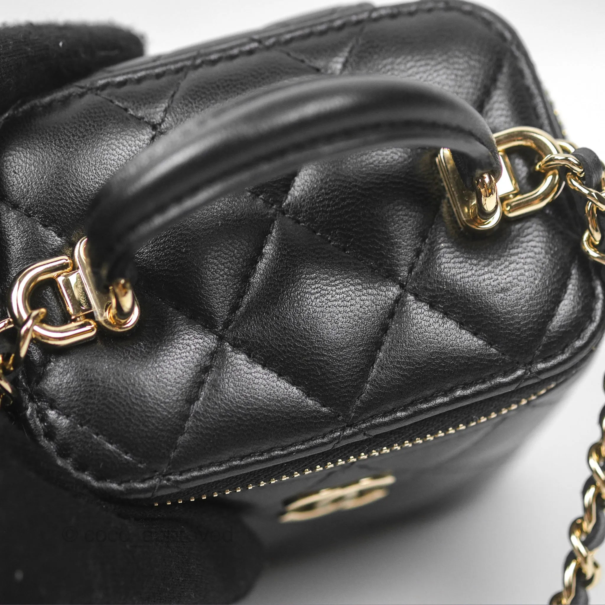 Chanel Mini Top Handle Vanity With Chain Black Lambskin Gold Hardware