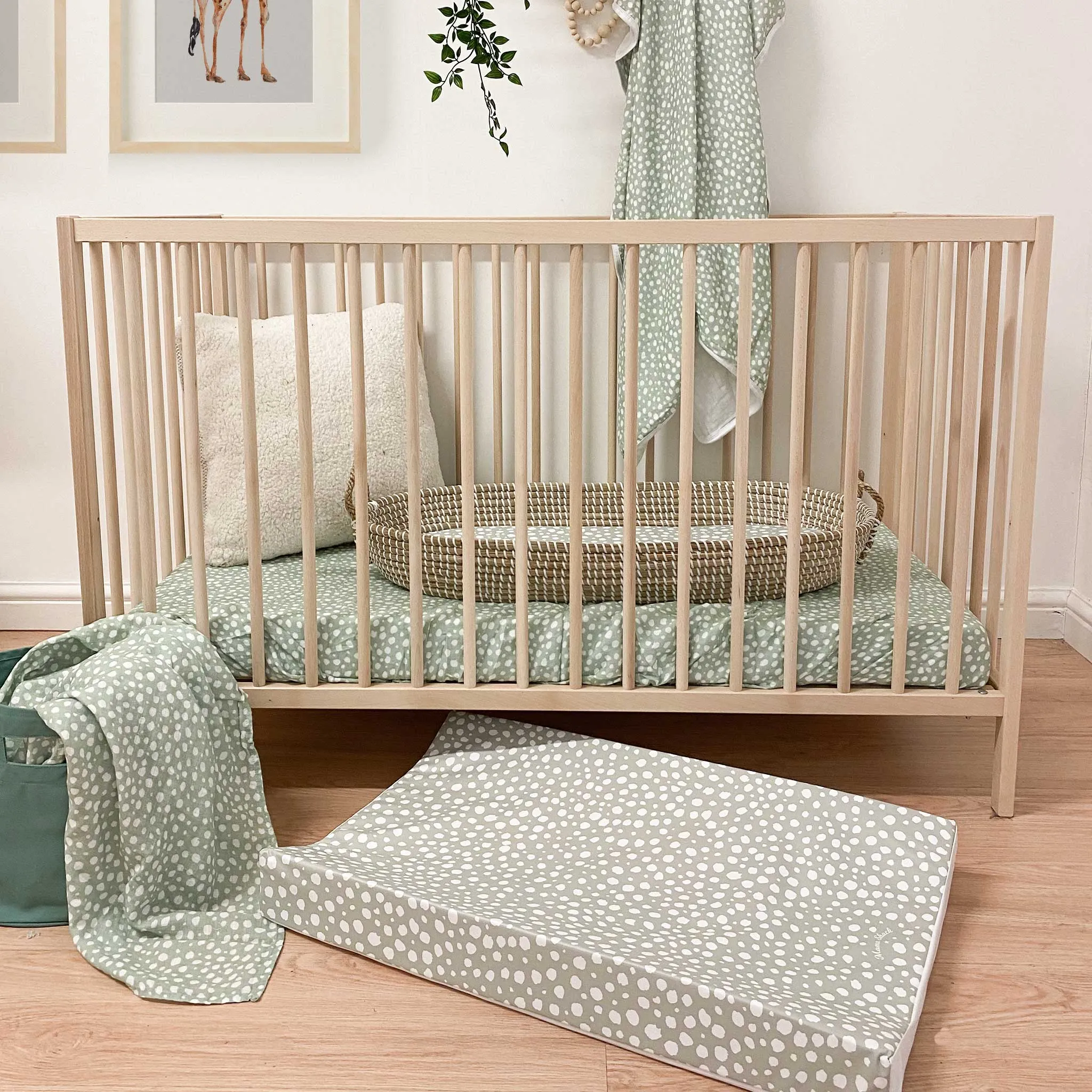 Changing Basket Mat Liner - Sage Spotty