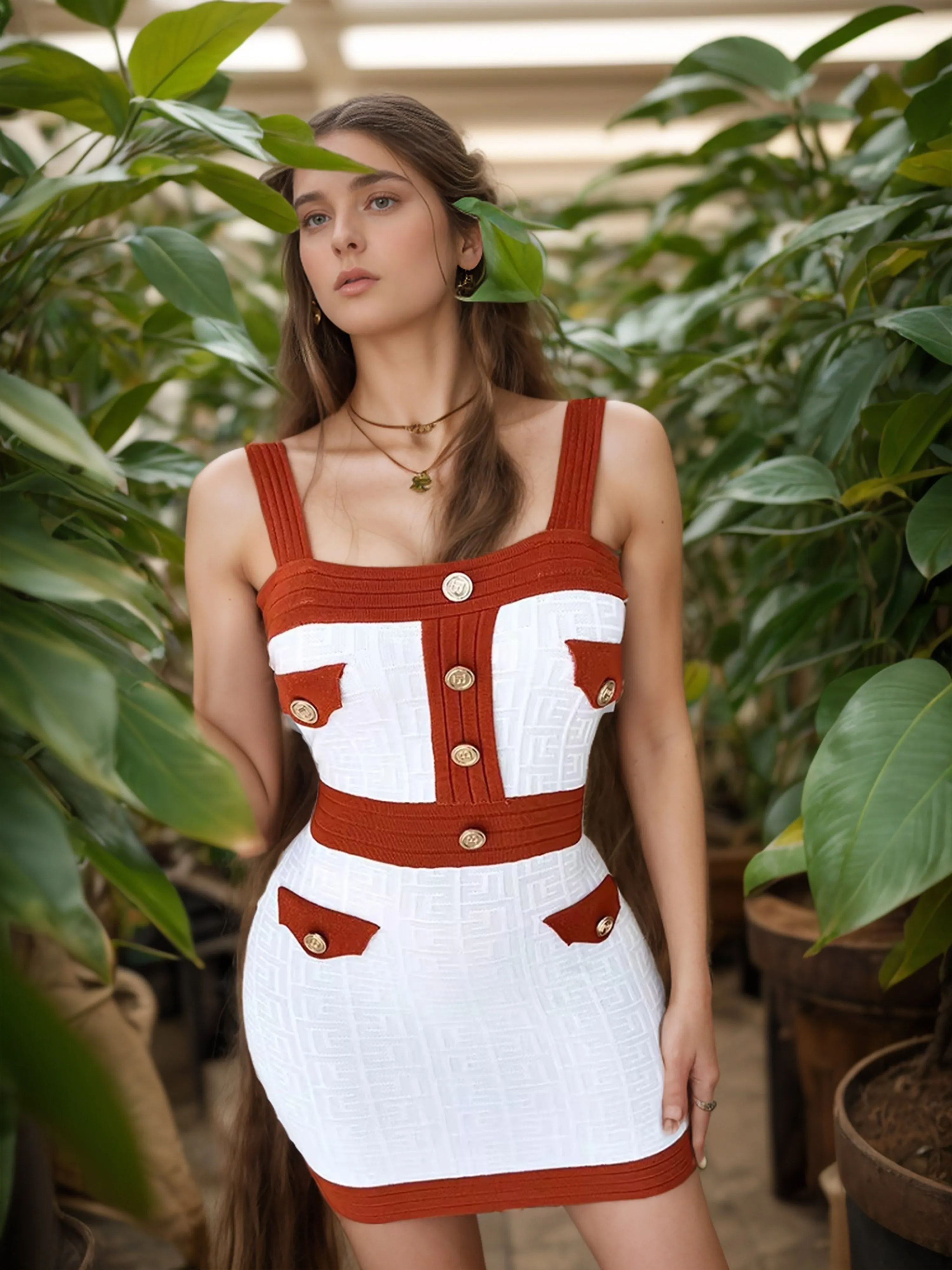 Charm in Contrast: Sleeveless Sling Dress with Short Knitted Cardigan