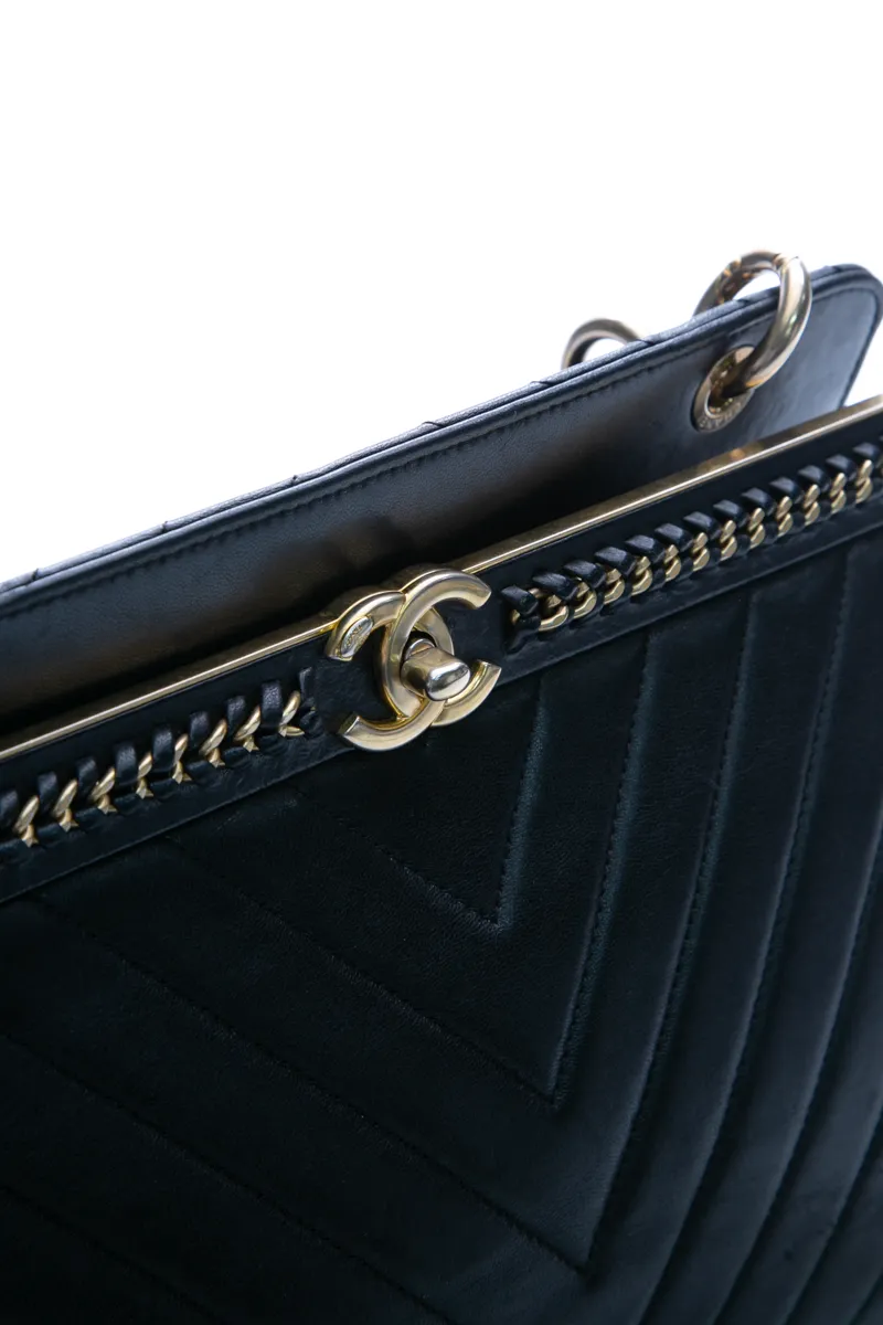 Chevron Chain Top Handle Bag