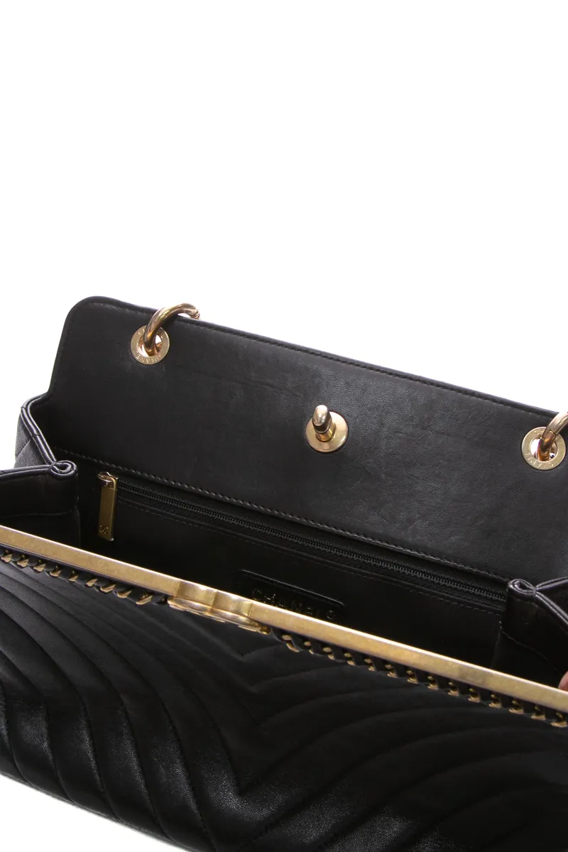 Chevron Chain Top Handle Bag