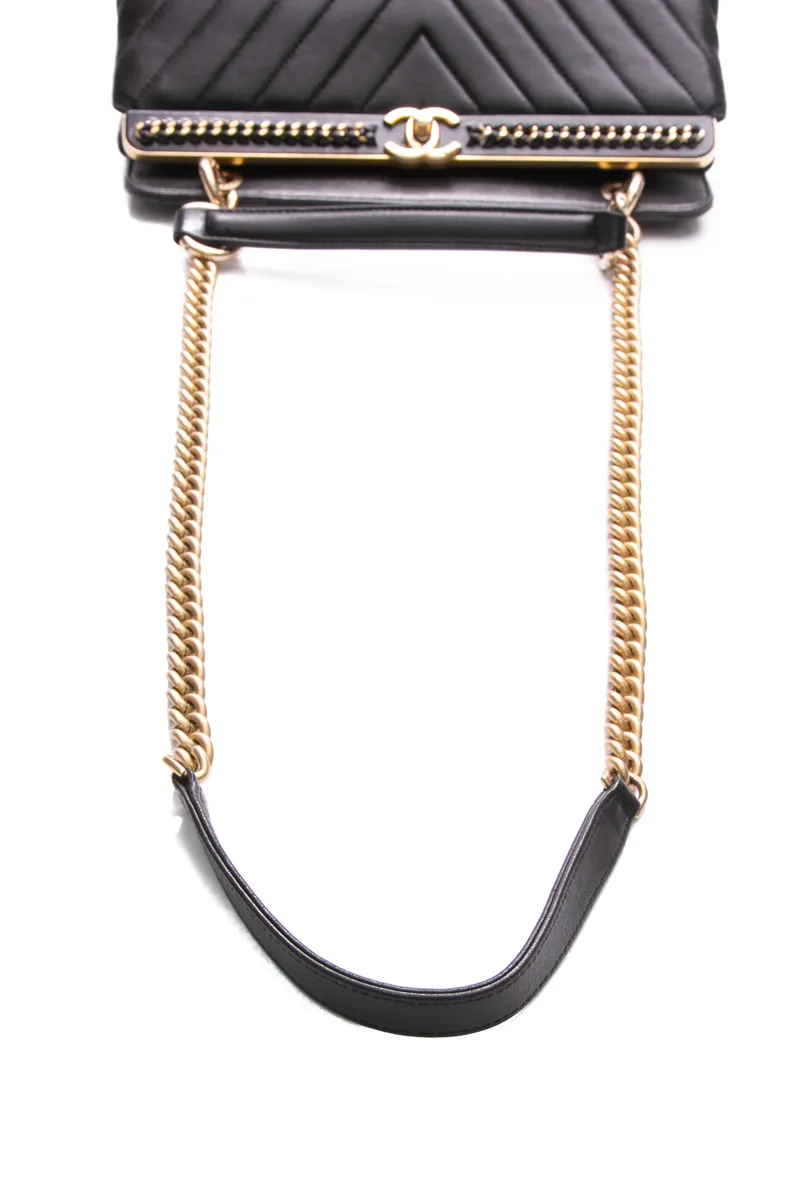 Chevron Chain Top Handle Bag
