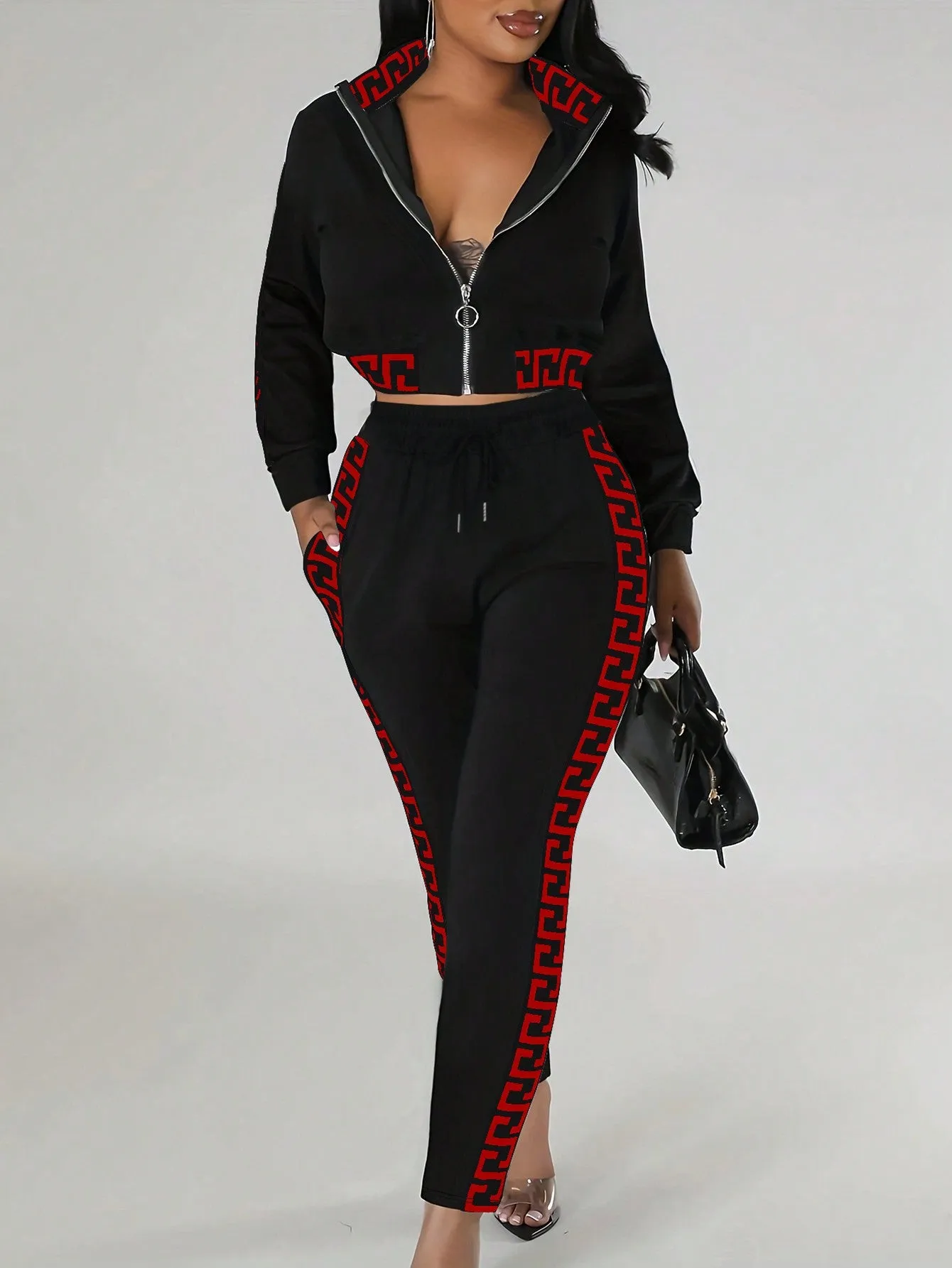 Chic Contrast Trim Zip-Up Tracksuit Set for Effortless Street Style