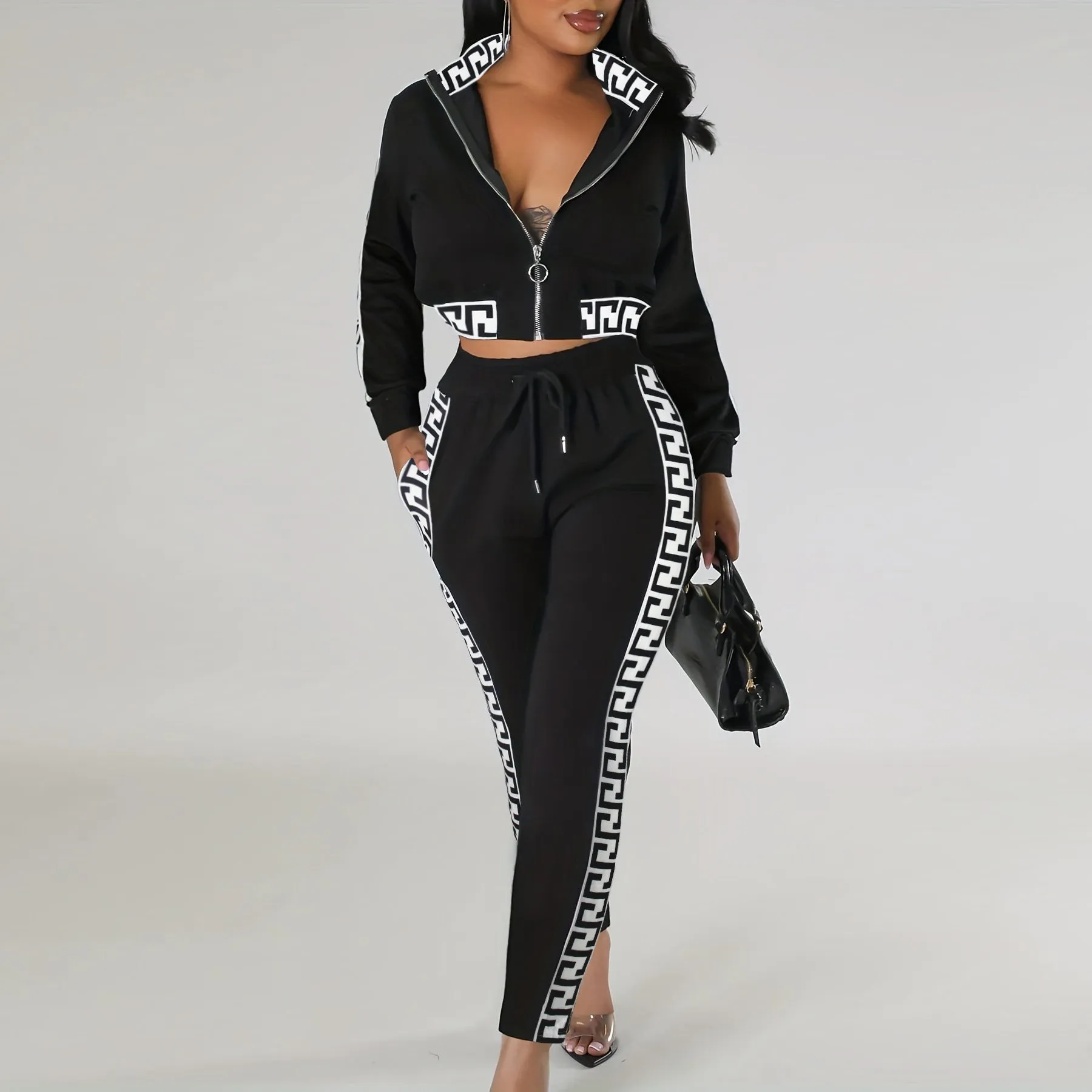 Chic Contrast Trim Zip-Up Tracksuit Set for Effortless Street Style