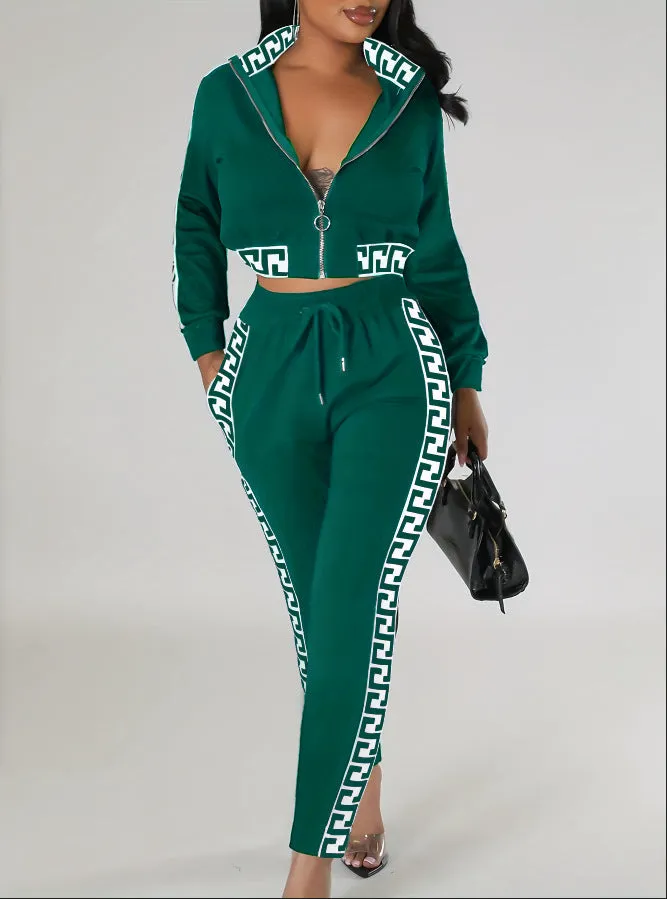 Chic Contrast Trim Zip-Up Tracksuit Set for Effortless Street Style