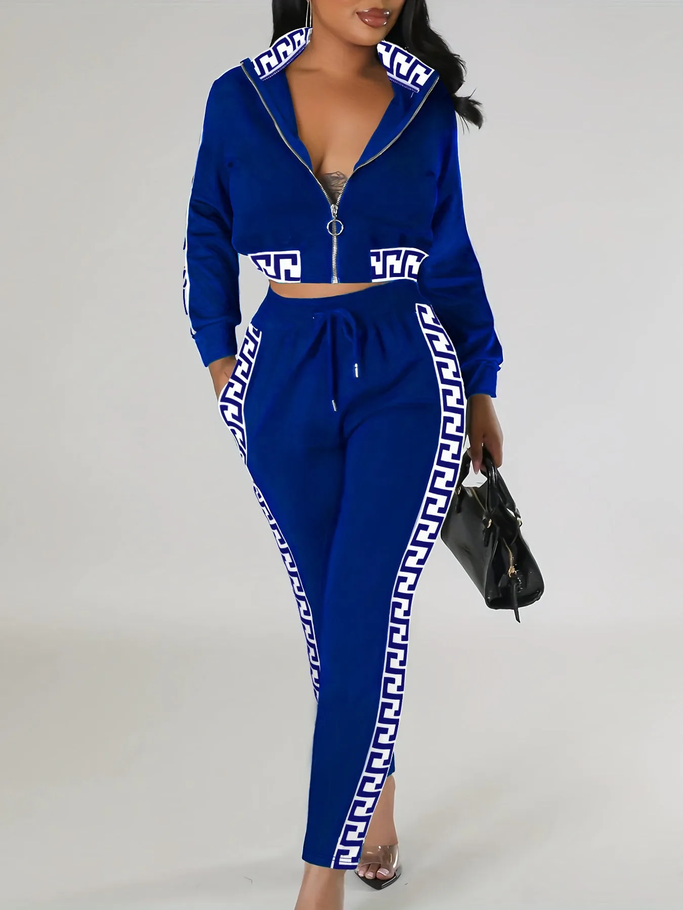 Chic Contrast Trim Zip-Up Tracksuit Set for Effortless Street Style