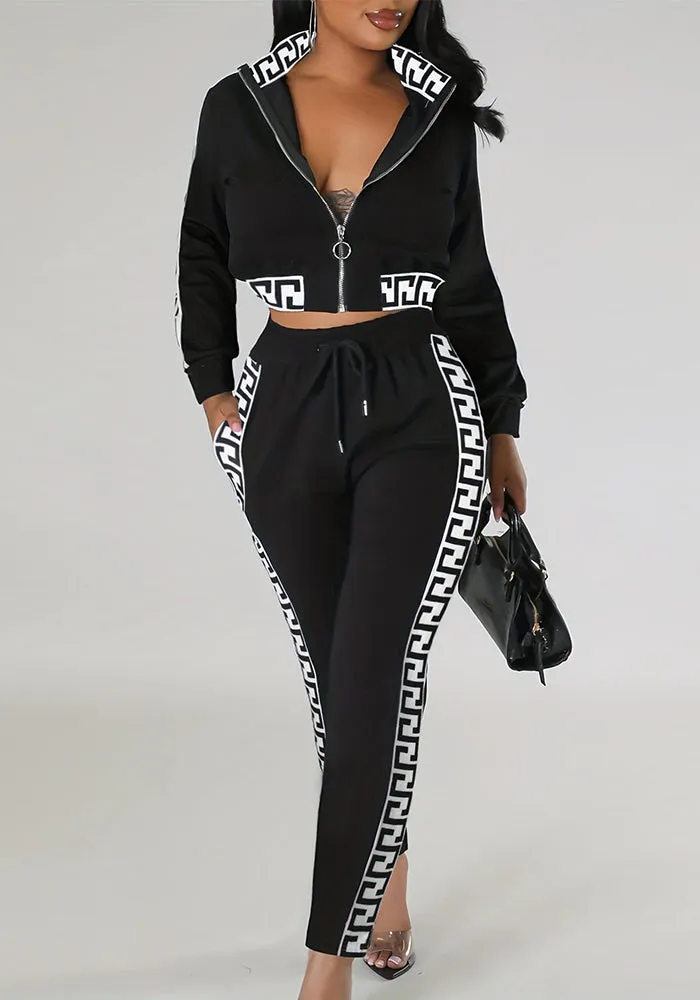 Chic Contrast Trim Zip-Up Tracksuit Set for Effortless Street Style