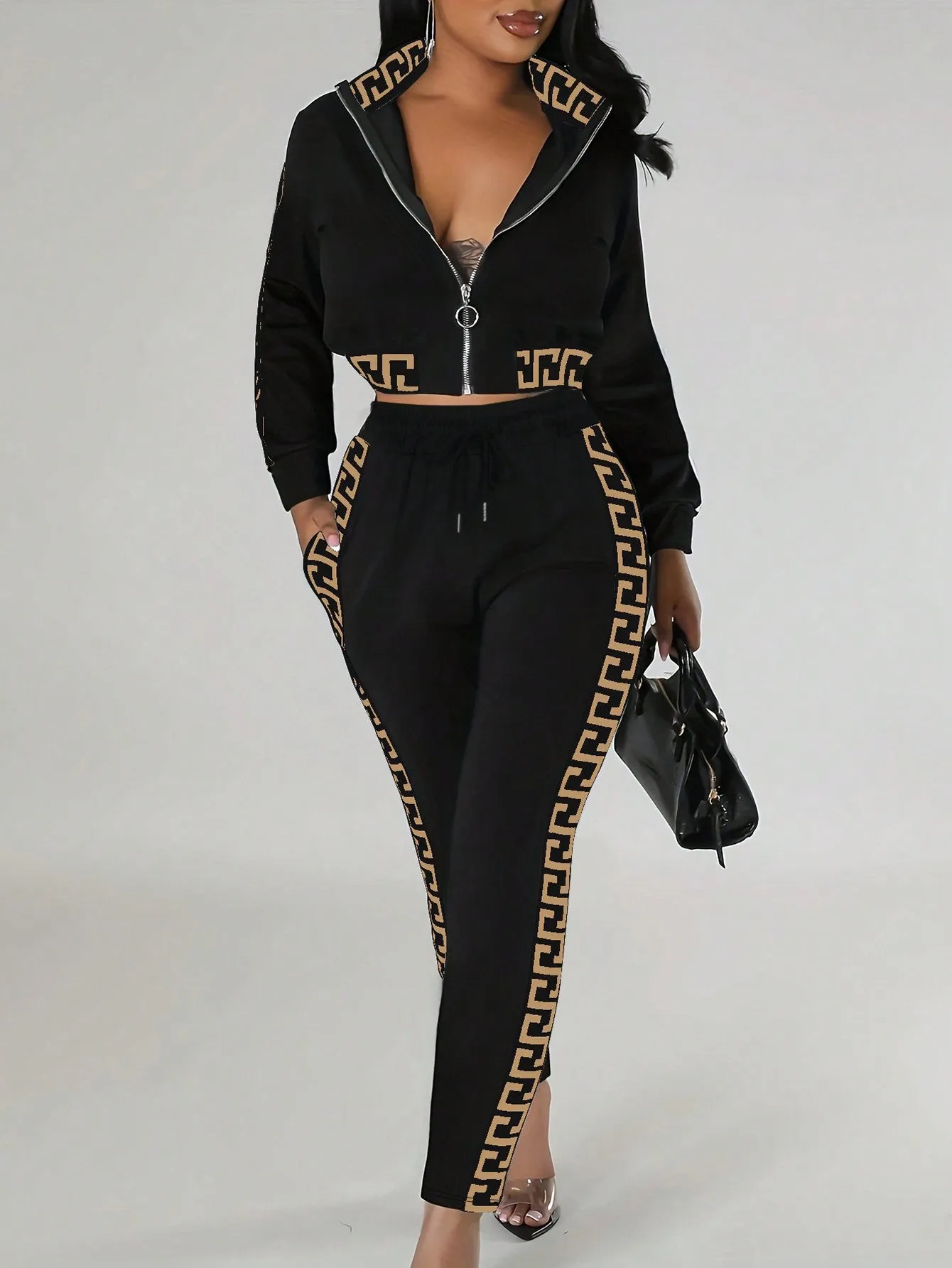 Chic Contrast Trim Zip-Up Tracksuit Set for Effortless Street Style