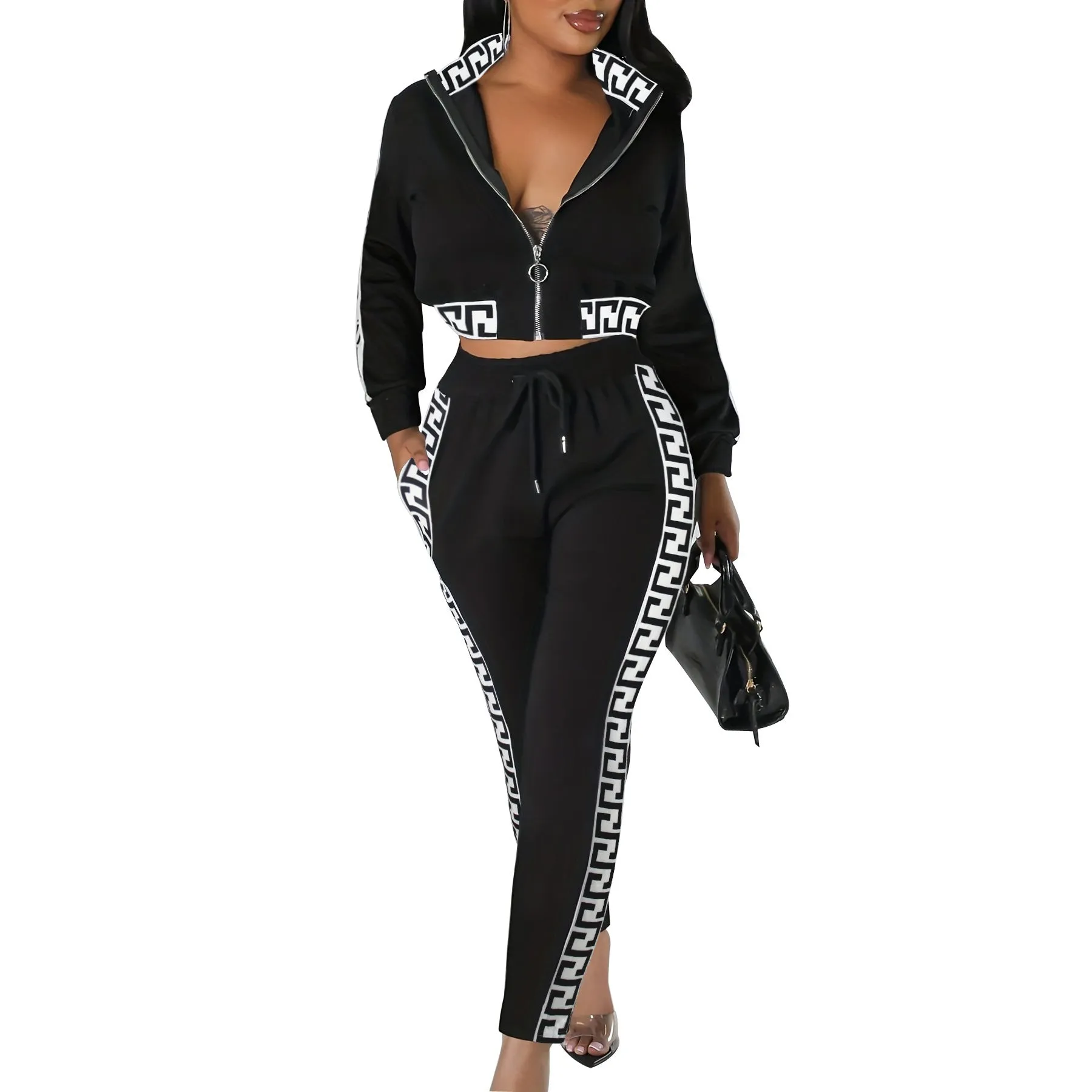 Chic Contrast Trim Zip-Up Tracksuit Set for Effortless Street Style