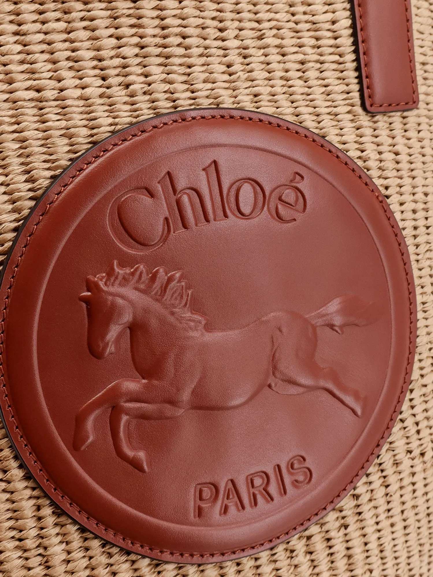 Chloe' Horse Medal Rafia Shoulder Bag