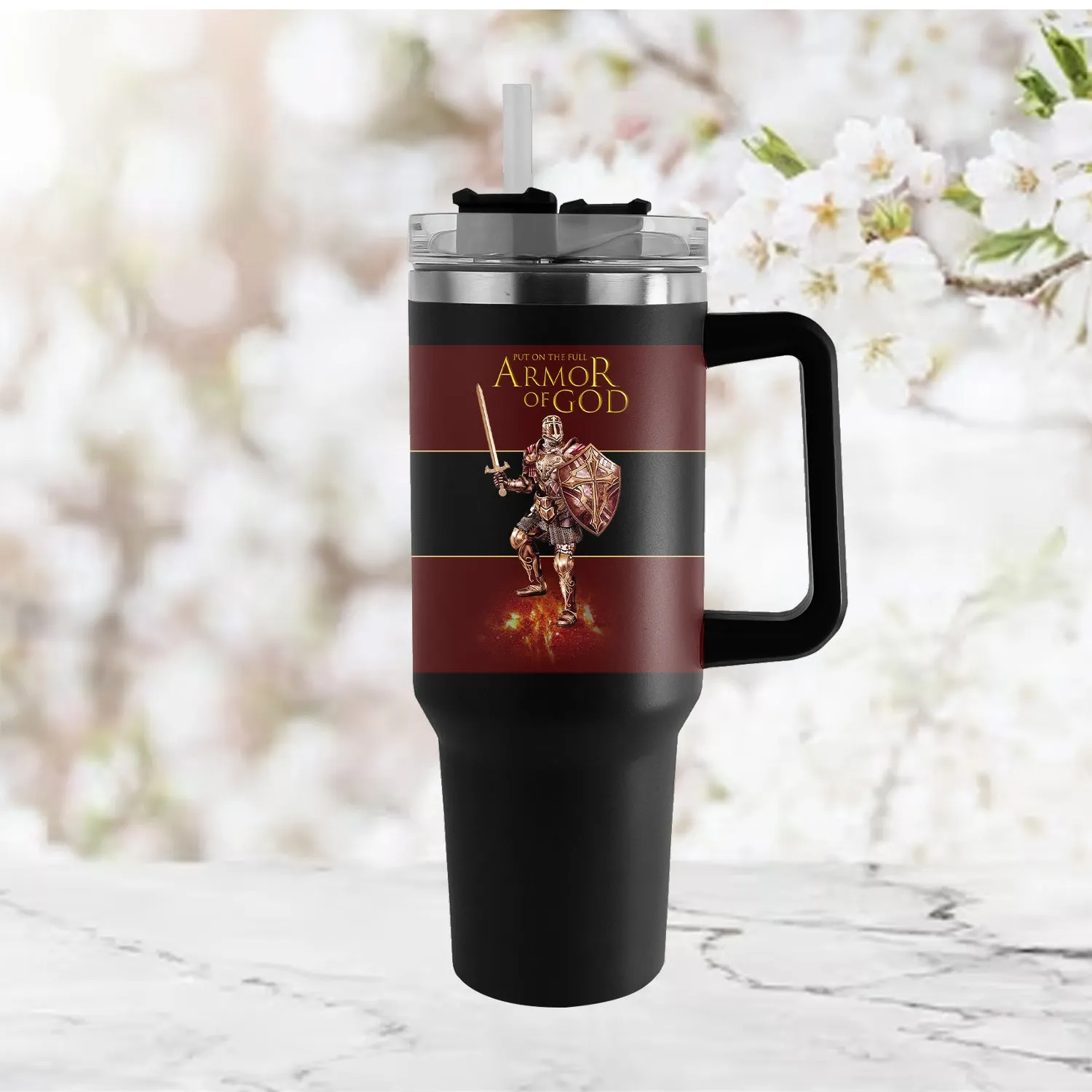 Christianartbag Drinkware, Put On The Full Armor Of God Personalized Tumbler With Handle, Personalized Tumbler With Handle, Tumbler With Handle, Christmas Gift, CAB02280823