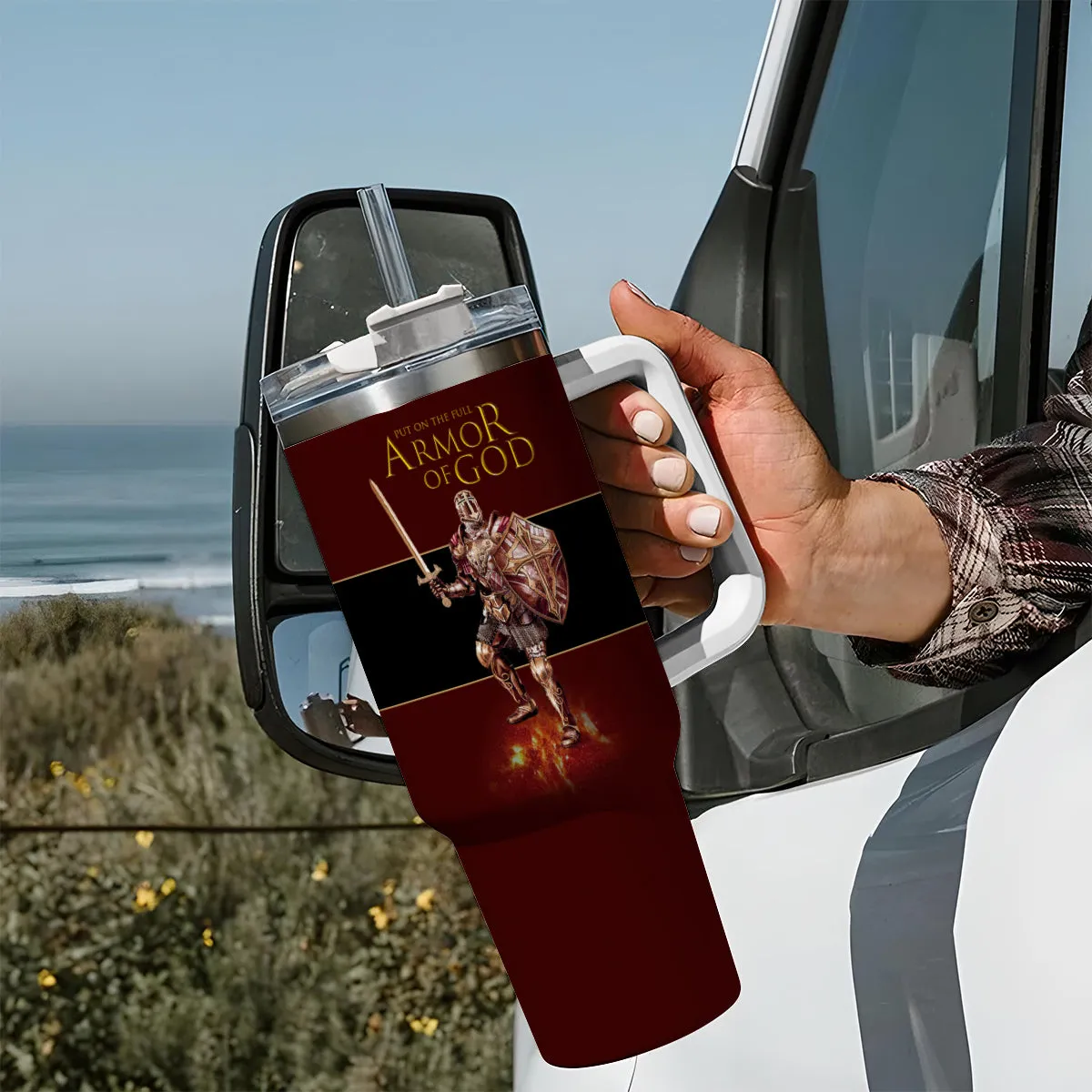 Christianartbag Drinkware, Put On The Full Armor Of God Personalized Tumbler With Handle, Personalized Tumbler With Handle, Tumbler With Handle, Christmas Gift, CAB02280823