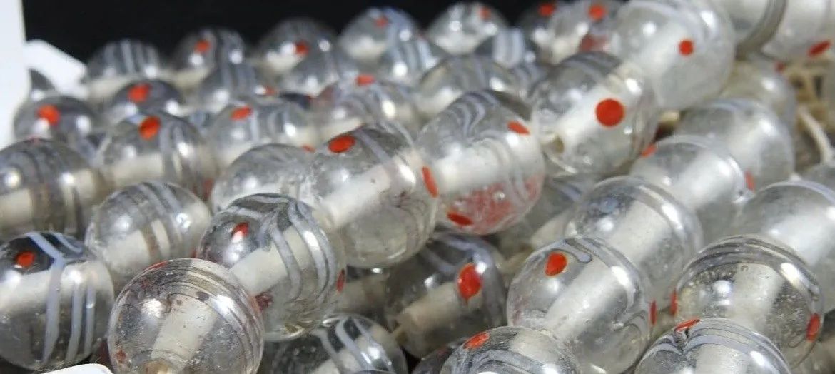 Clear & Red Handblown Glass CLOSEOUT Bead Strand