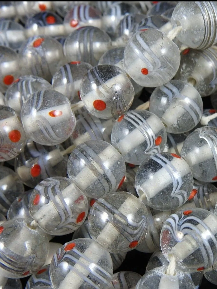 Clear & Red Handblown Glass CLOSEOUT Bead Strand