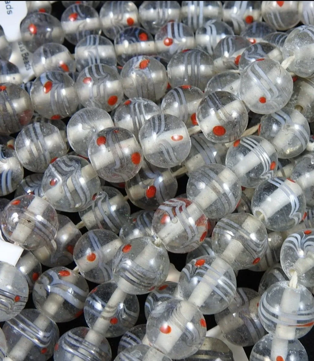 Clear & Red Handblown Glass CLOSEOUT Bead Strand